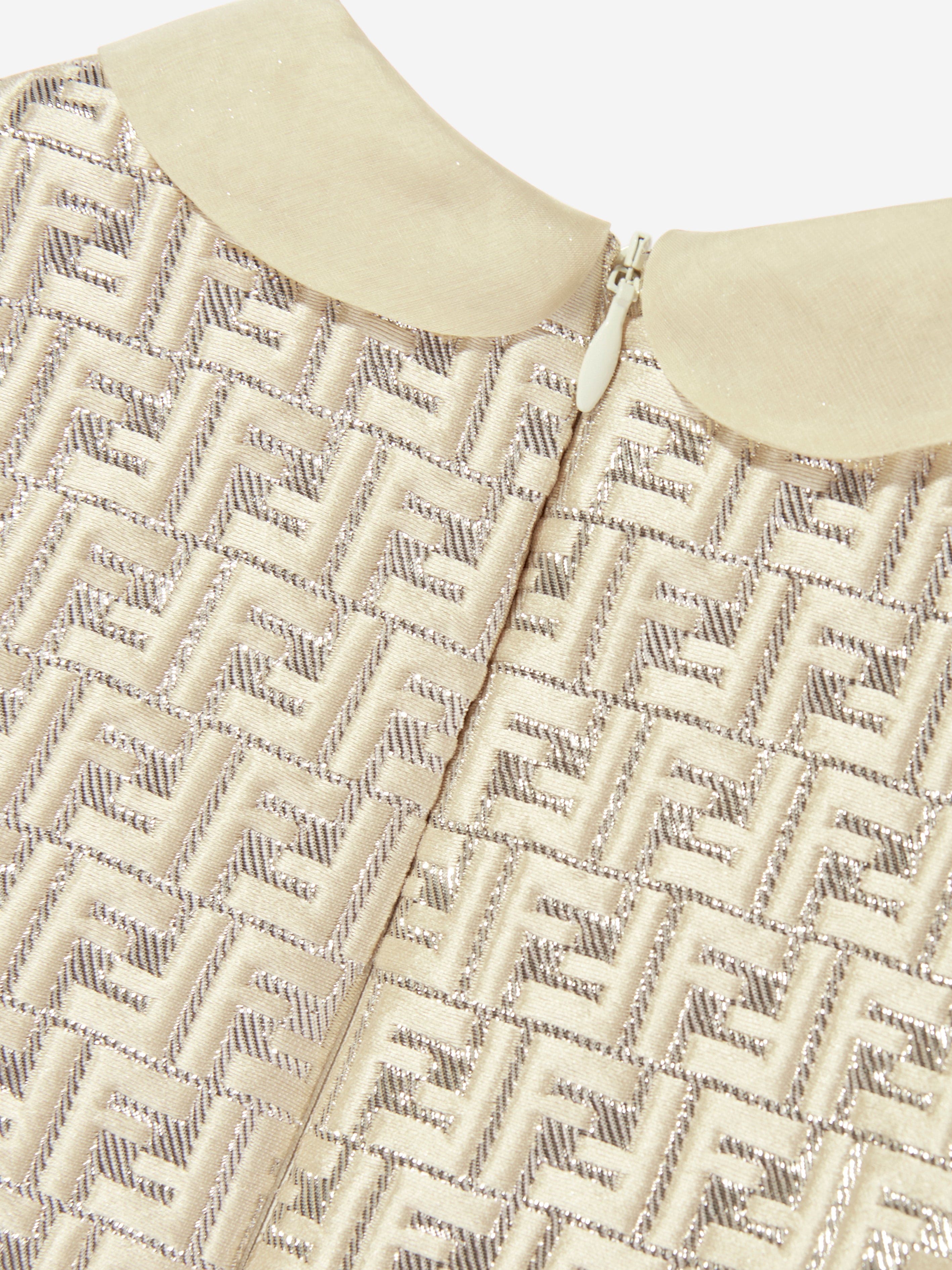 Fendi Baby Girls FF Silk Brocade Dress in Beige