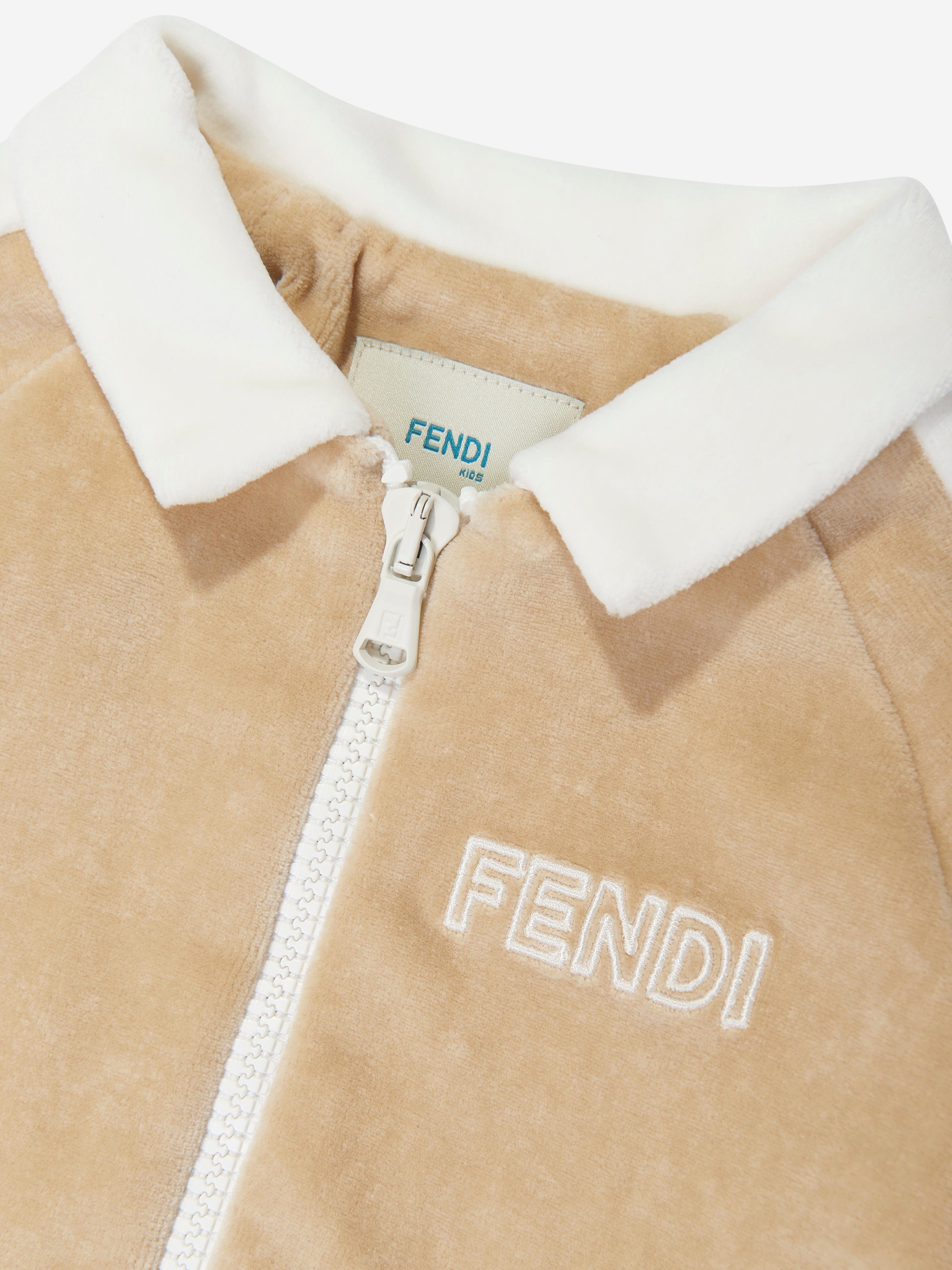 Fendi Baby Chenille Zip Up Top in Beige