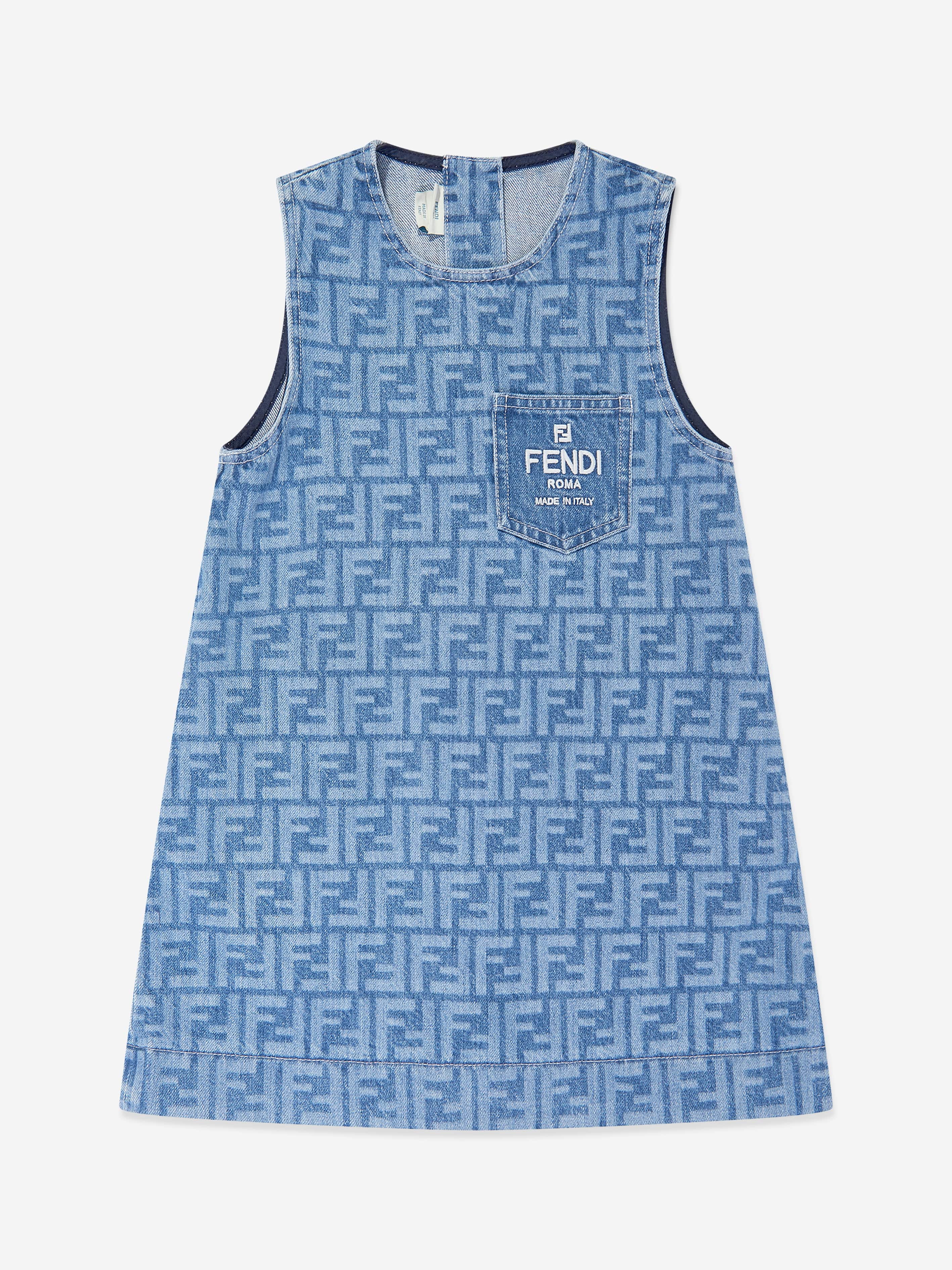 Girls Denim Logo Dress in Blue