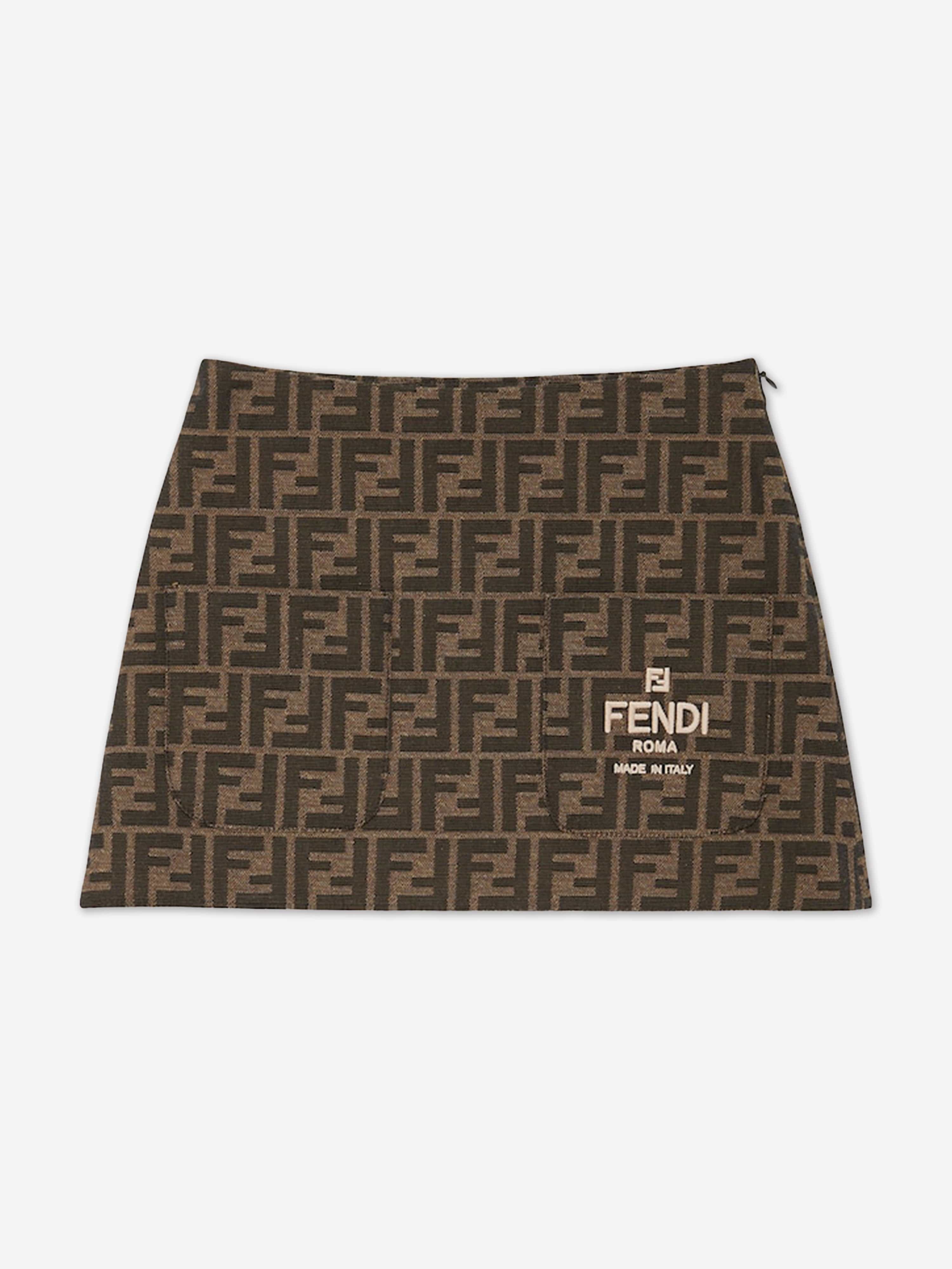 Fendi Girls FF Logo Skirt in Brown