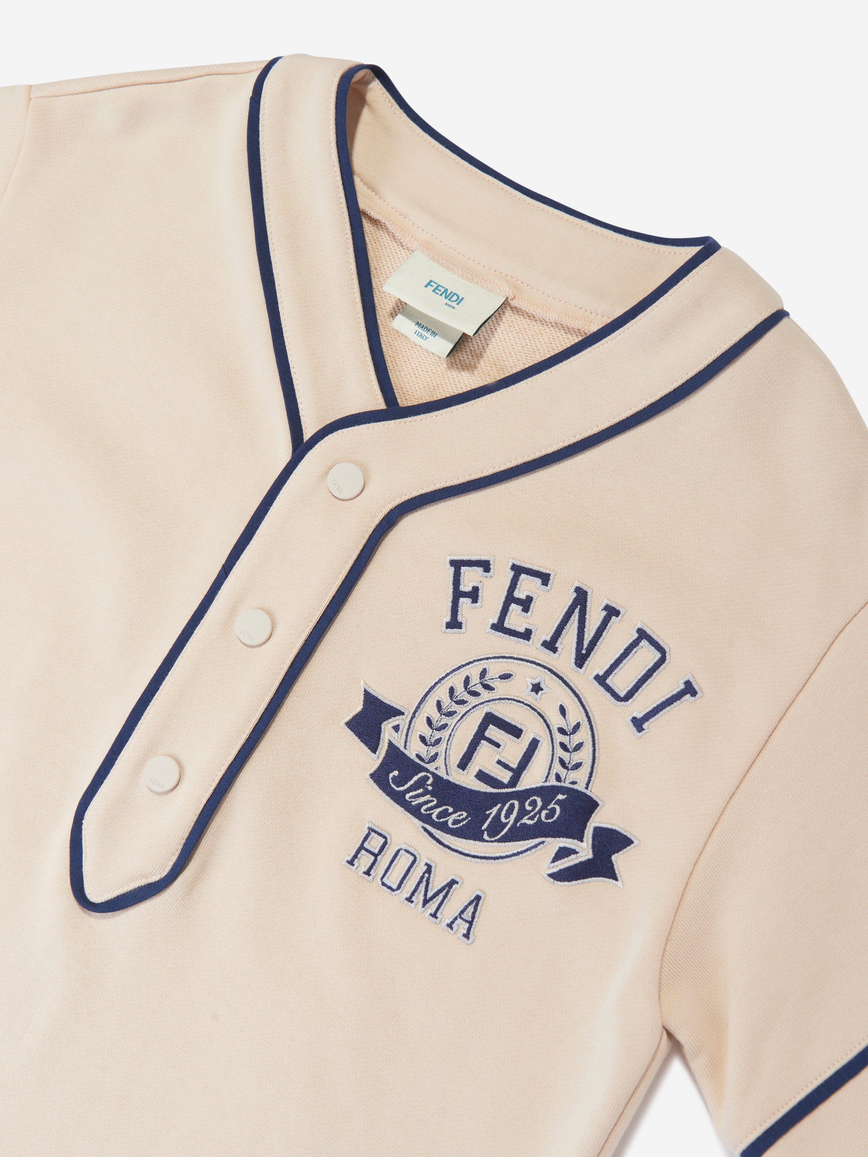 Fendi Boys Cotton T-Shirt in Beige