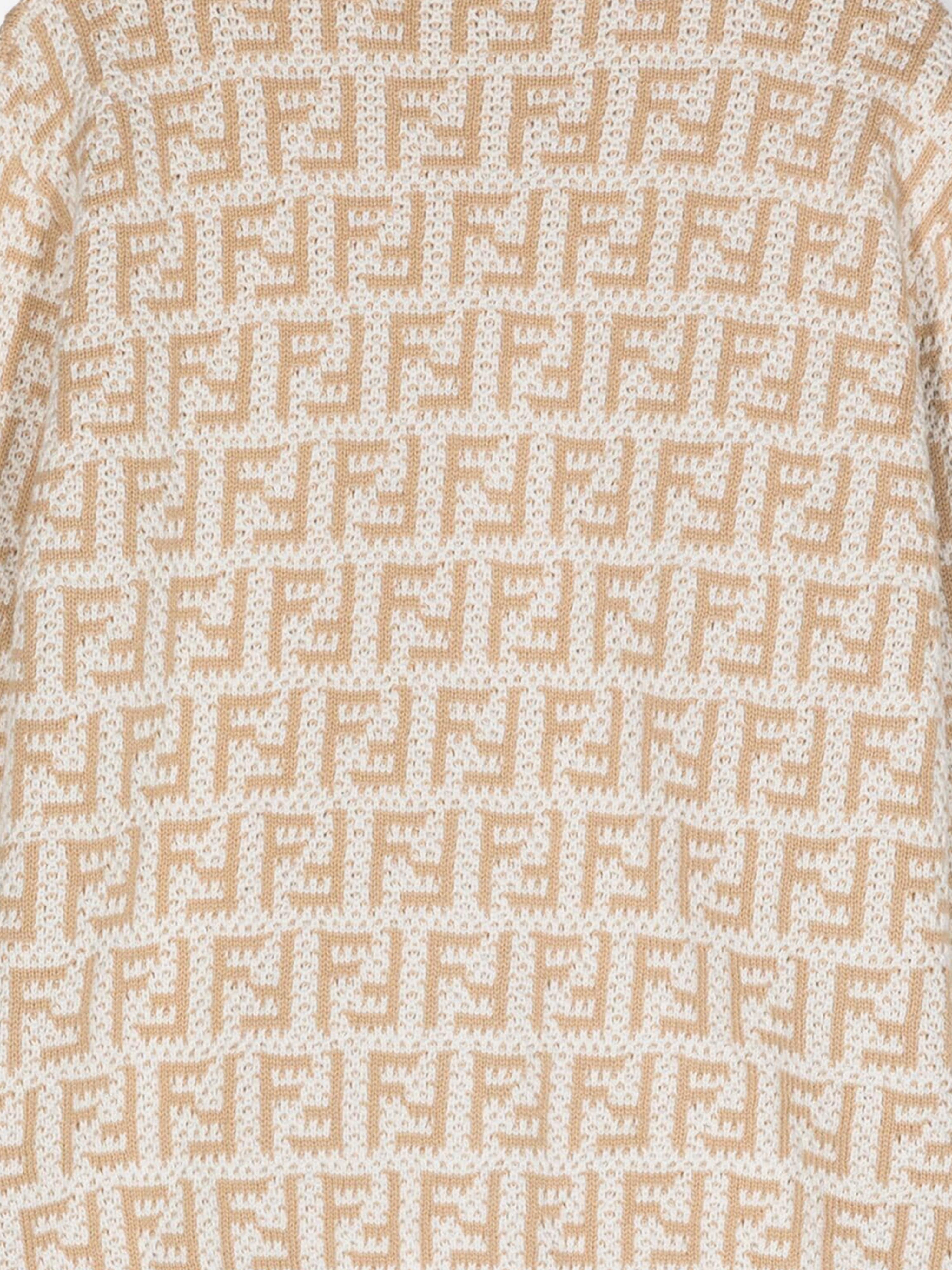 Kids FF Logo Cardigan in Beige