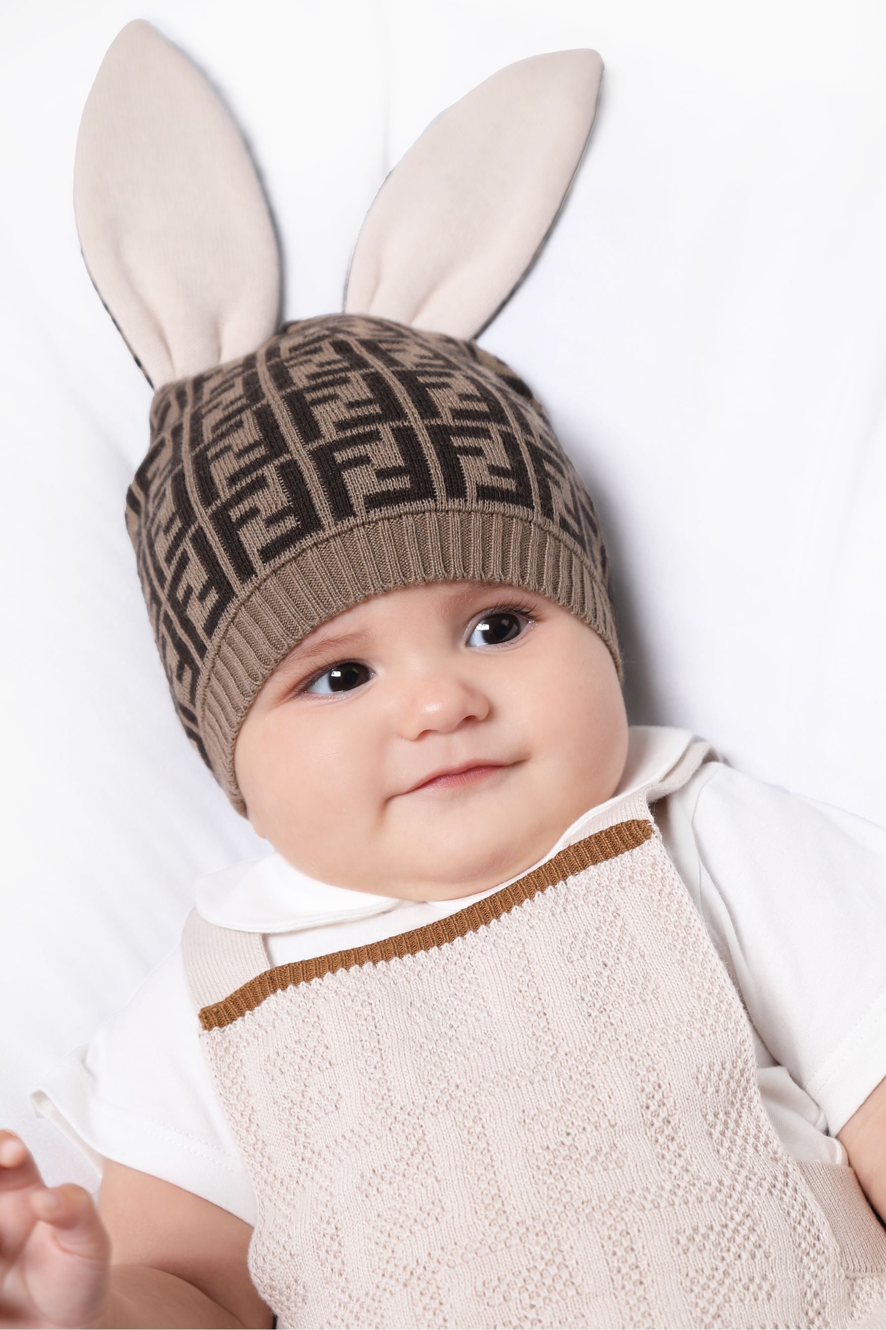 Baby Cashmere Logo Bunny Hat in Brown