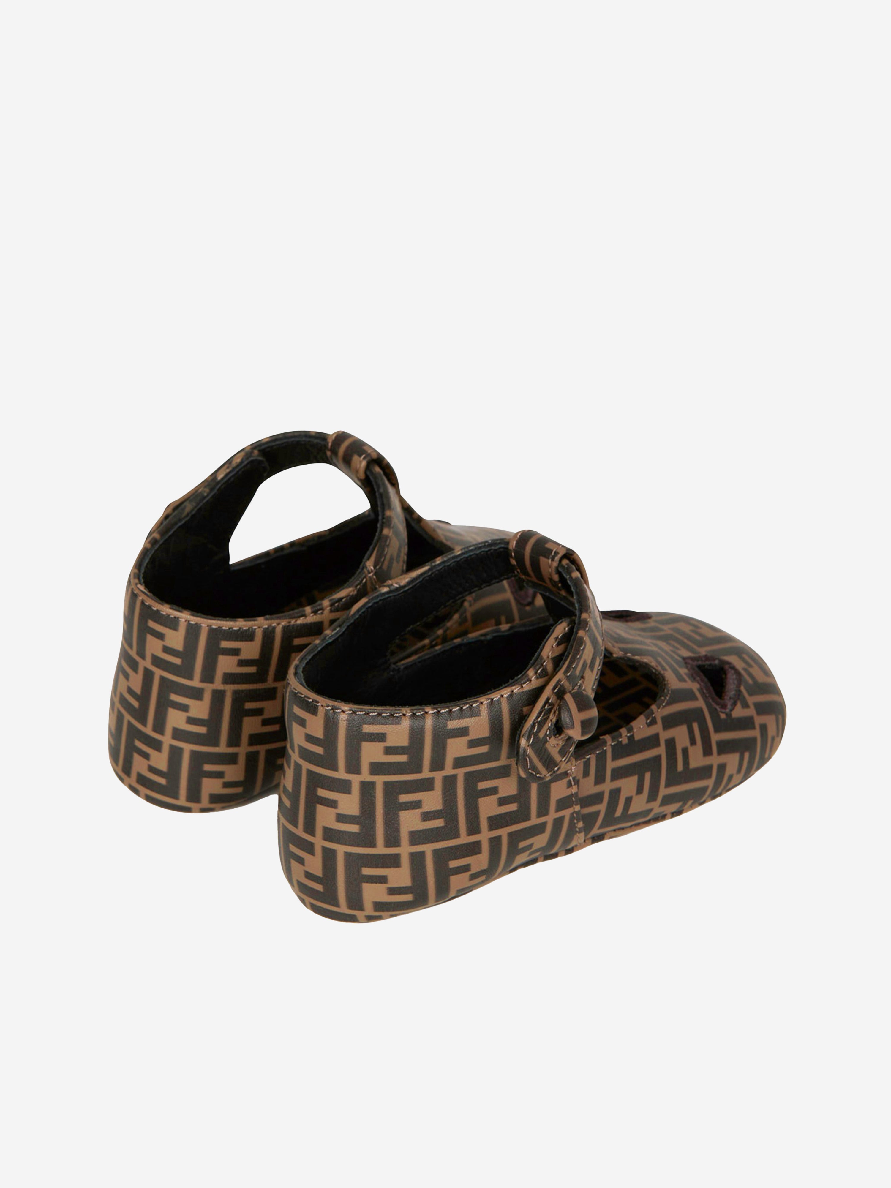 Baby Leather FF Logo Sandals in Brown