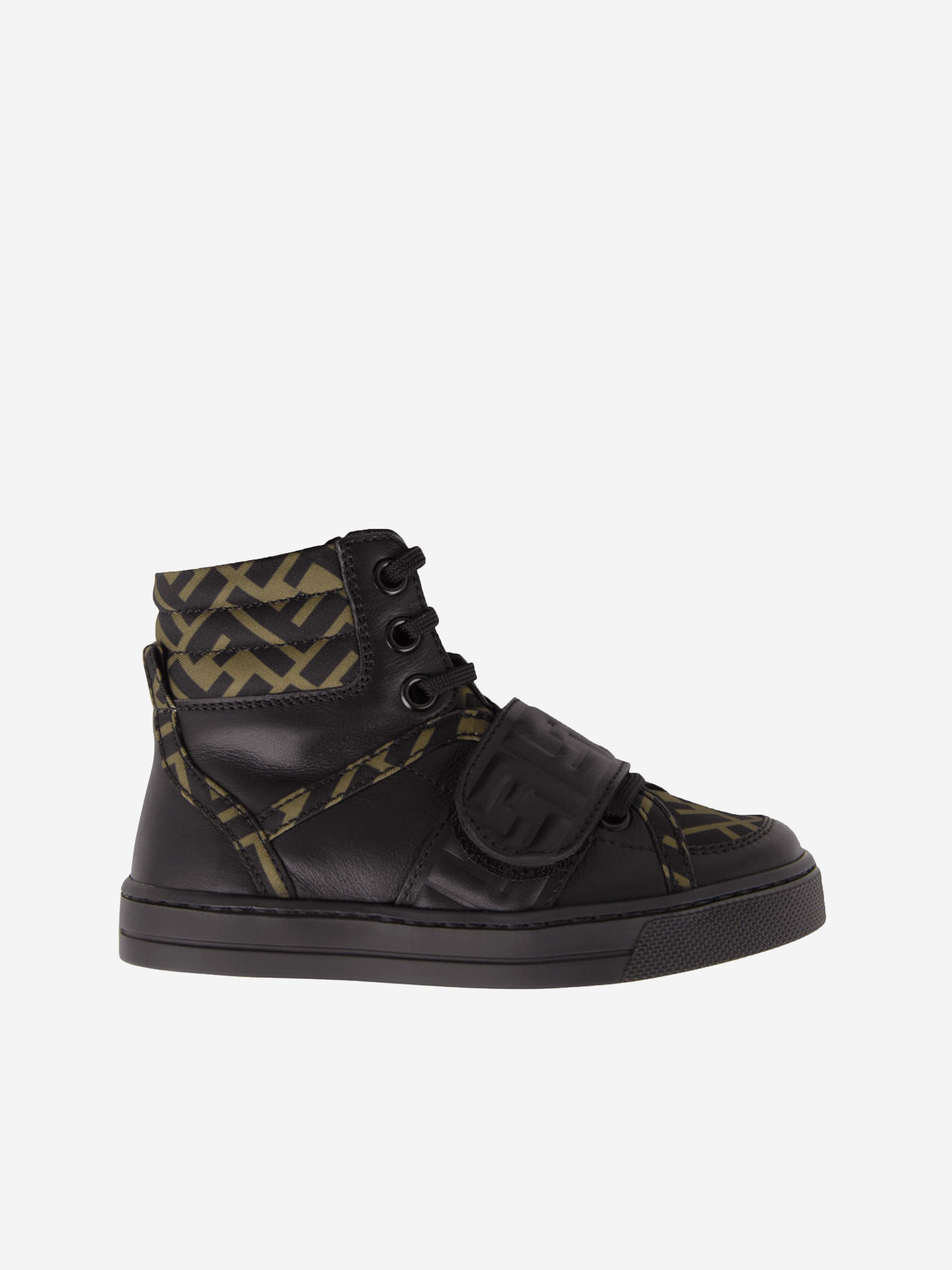Fendi Kids Black & Brown Leather High Top Logo Trainers