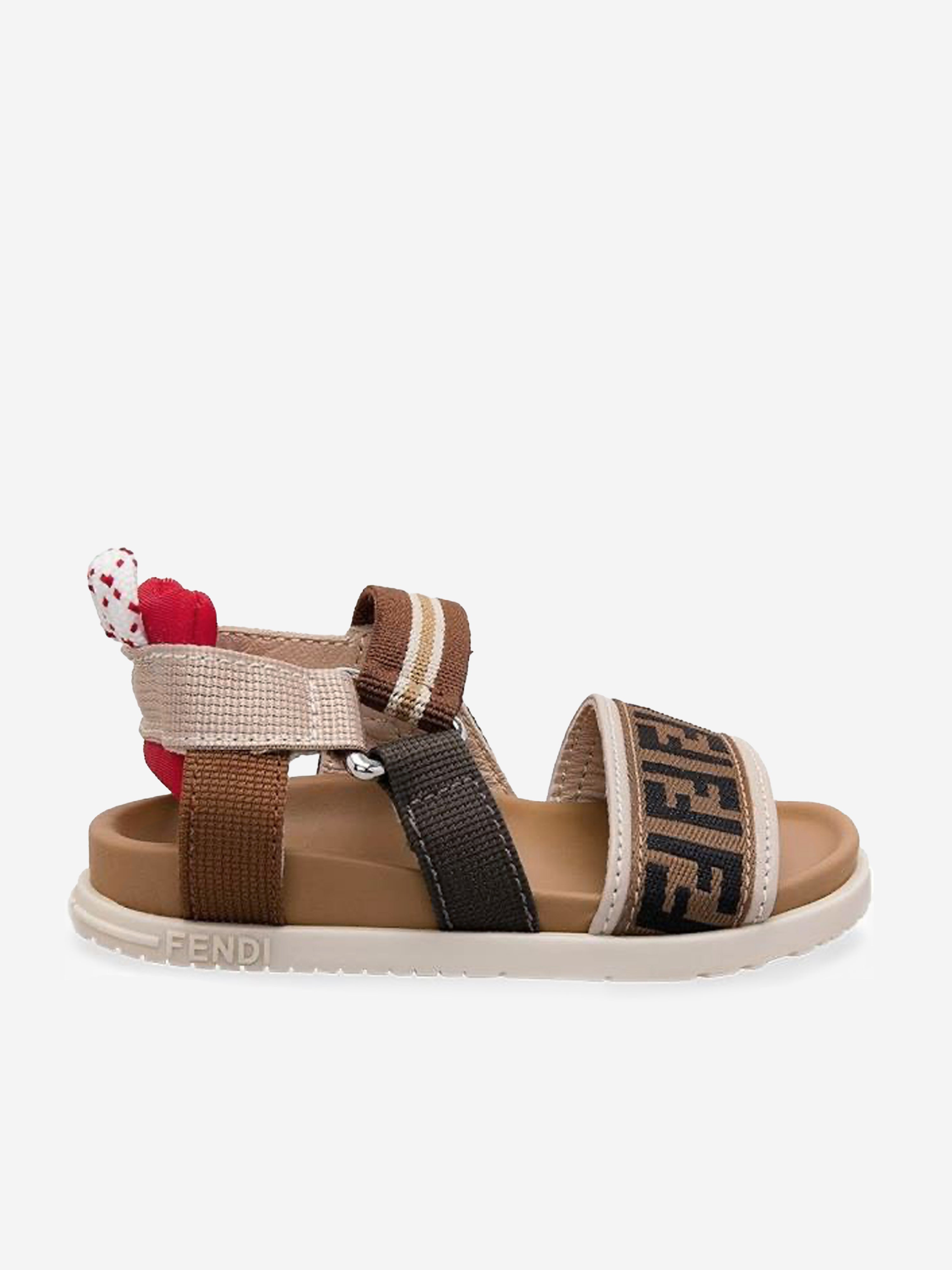 Kids Leather And Fabric FF Logo Sandals in Beige