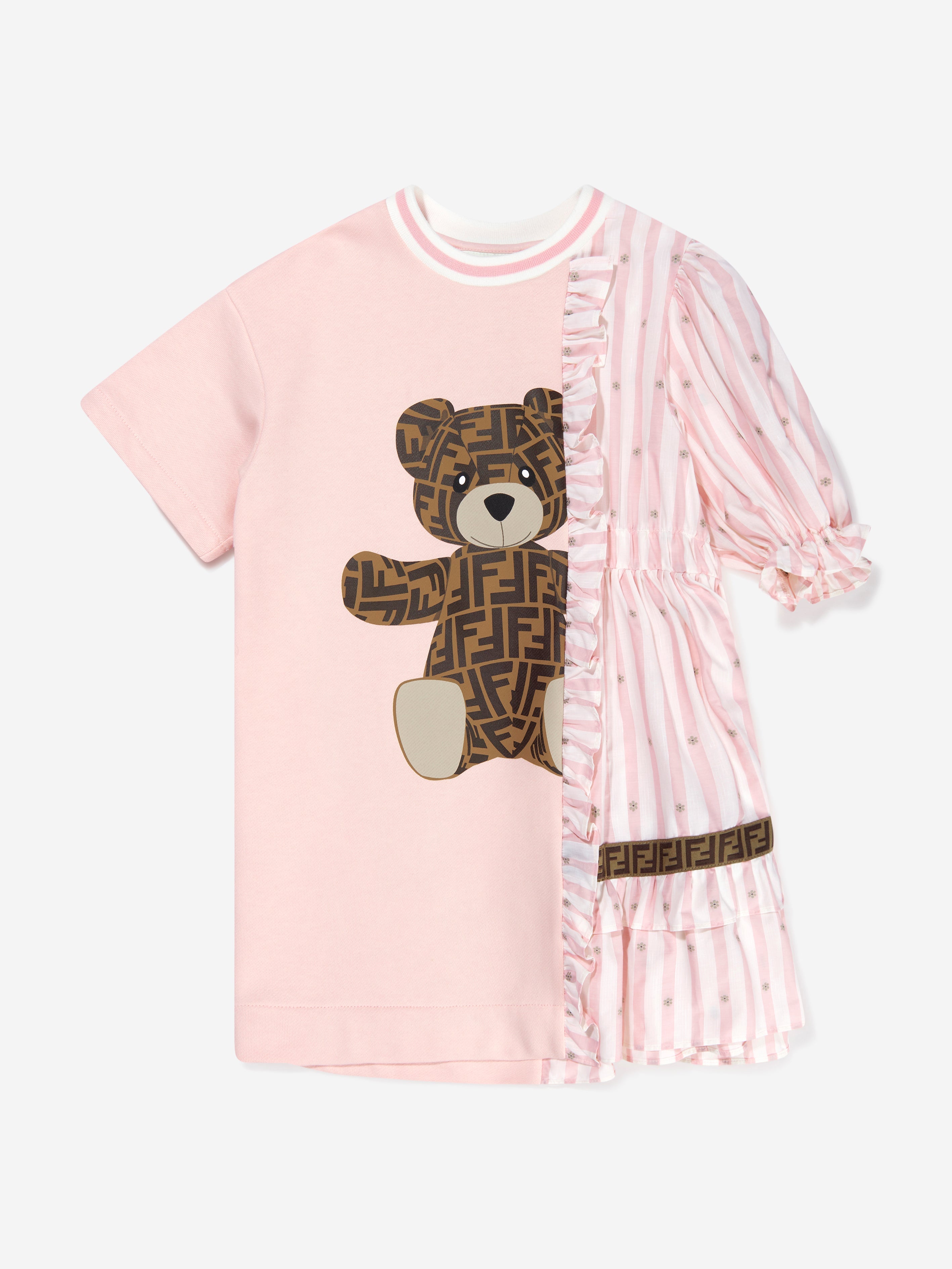 Girls Double Fabic Bear Dress in Pink
