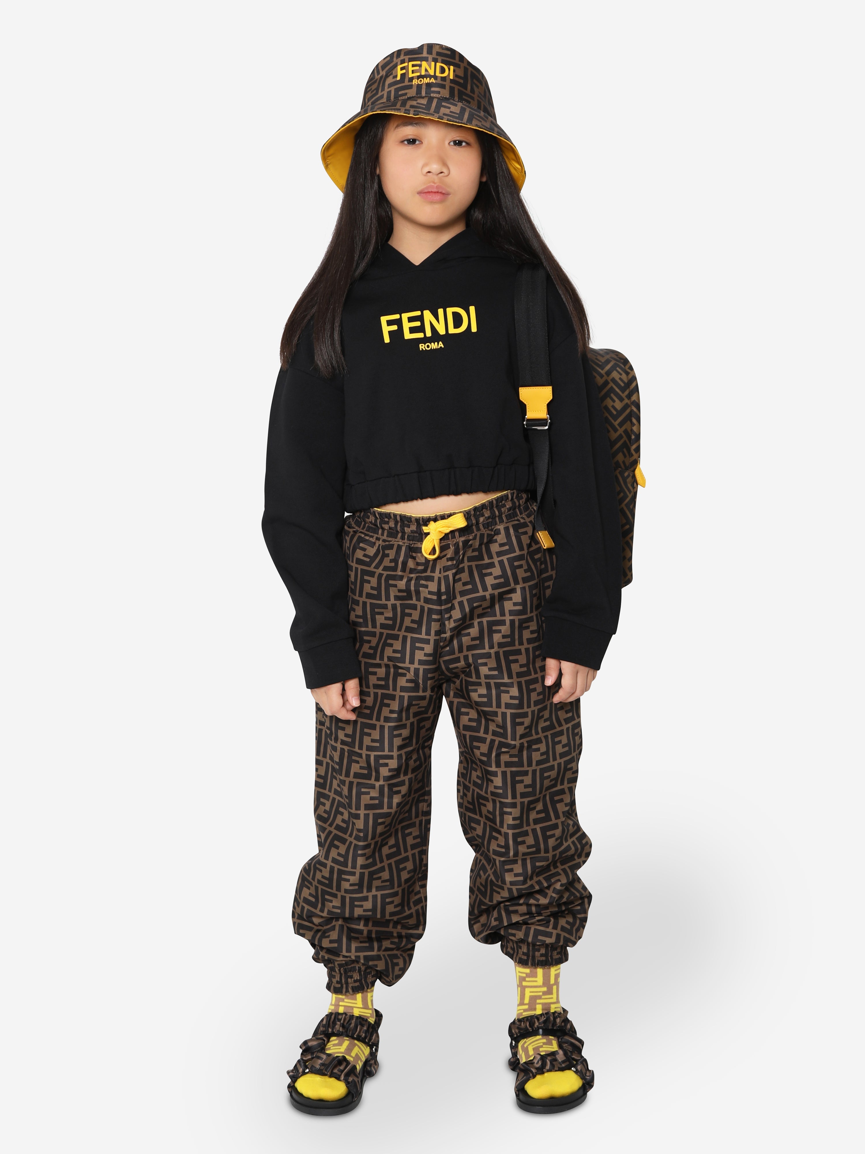 Girls Cropped Logo Hooded Sweatshirt in Black