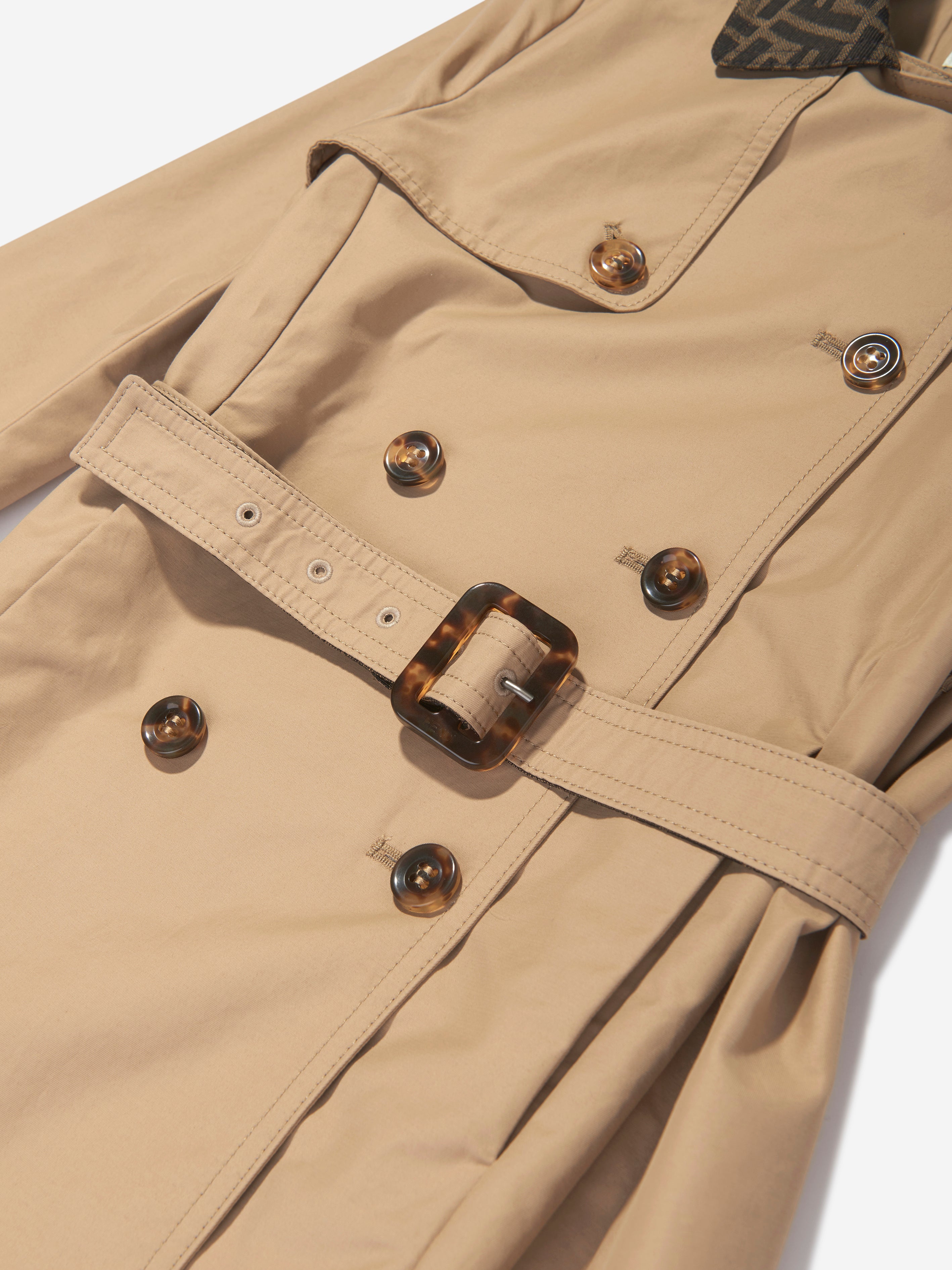 Girls FF Collar Trench Coat in Beige