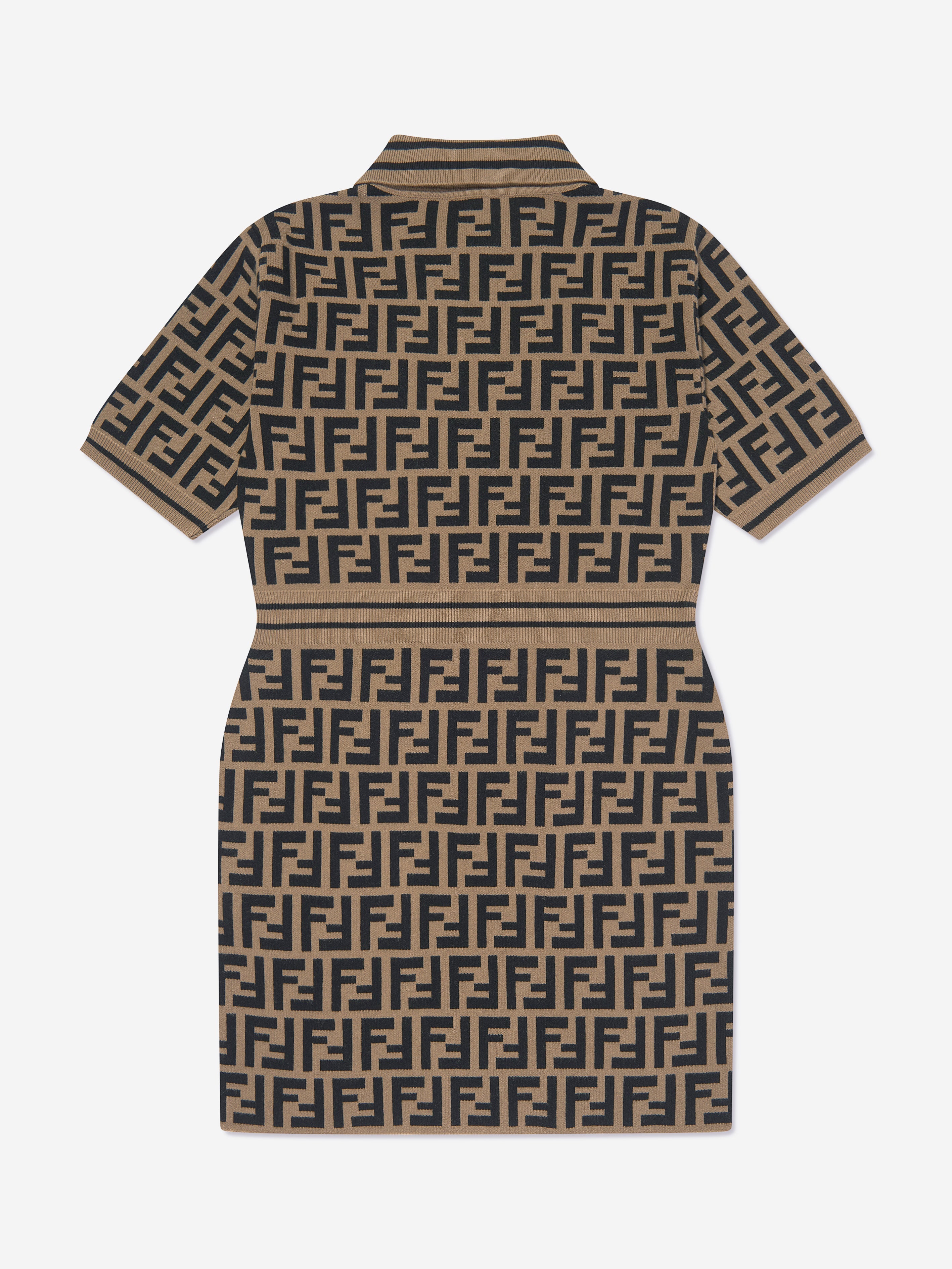 Girls FF Logo Knitted Dress in Brown