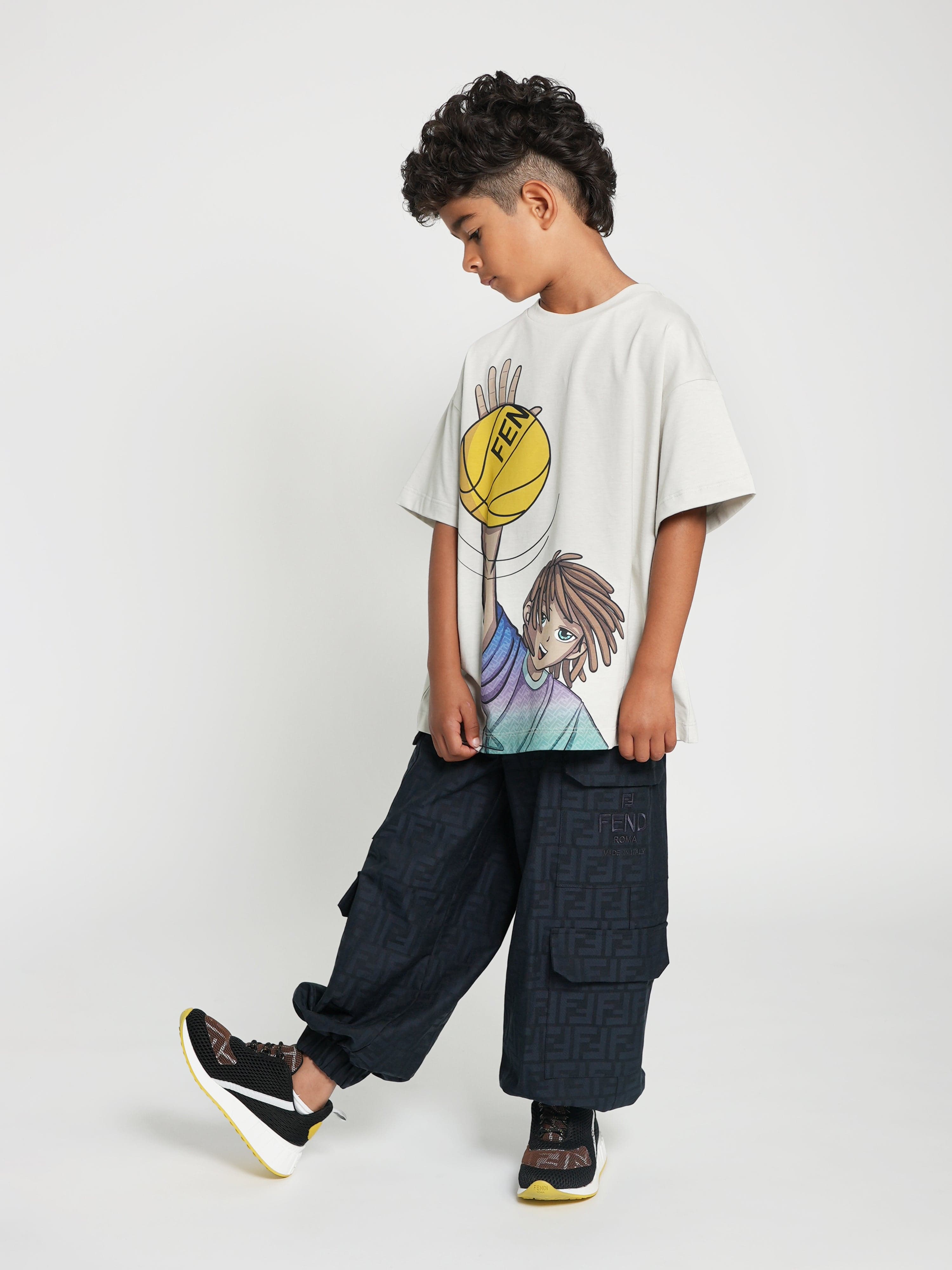 Fendi Boys Basketball T-Shirt in Ivory