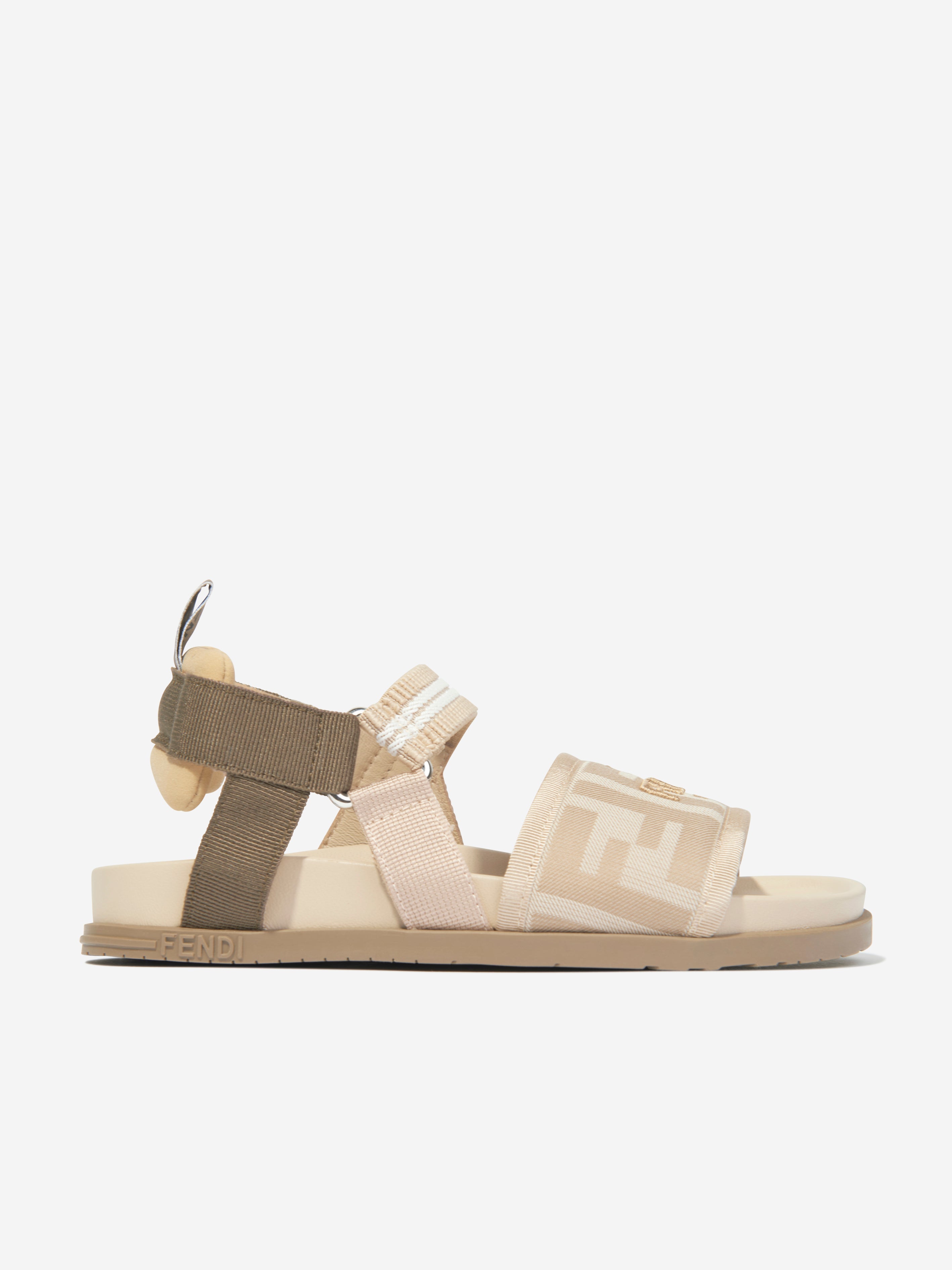 Girls FF Logo Sandals in Beige