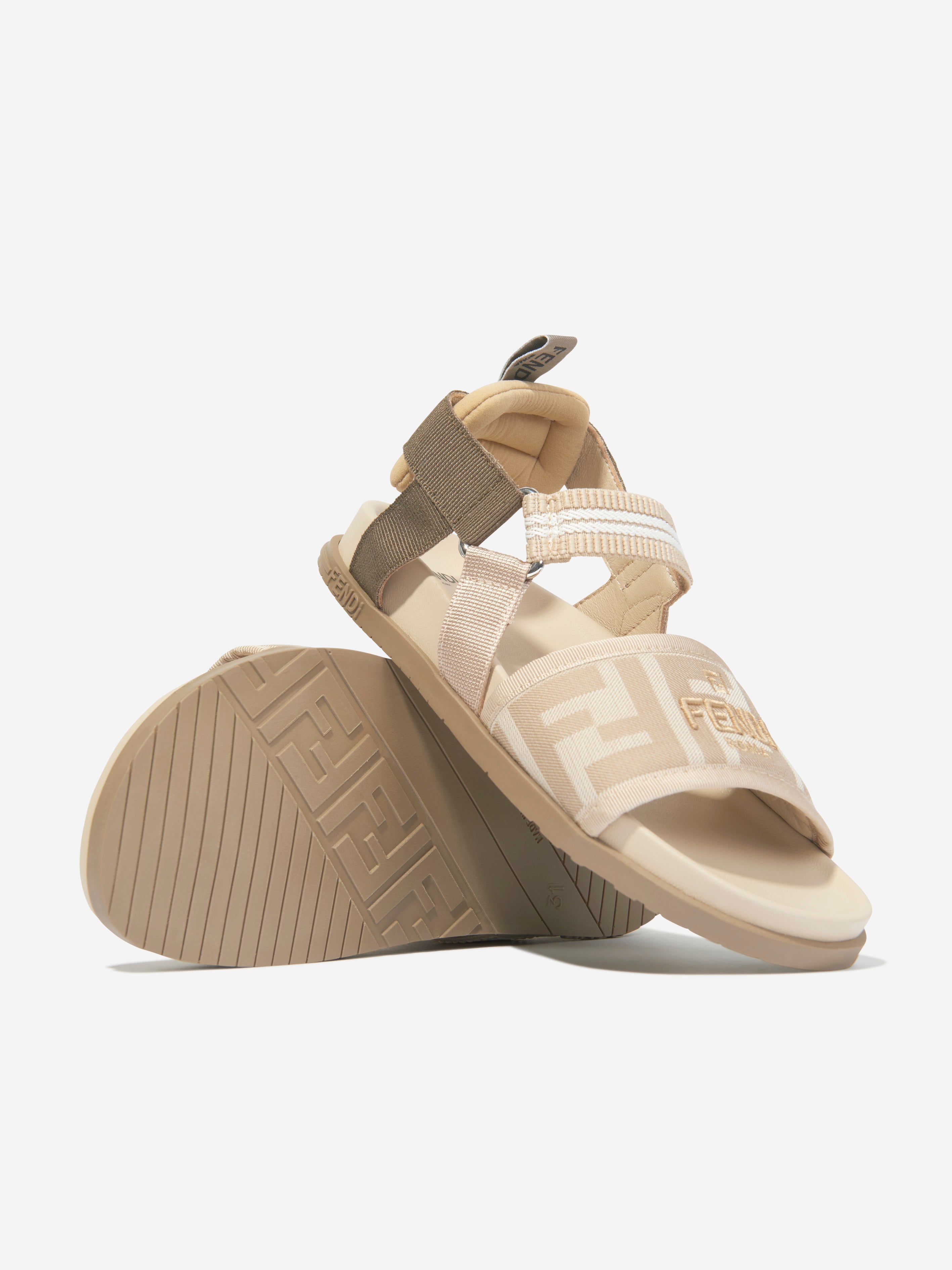Girls FF Logo Sandals in Beige