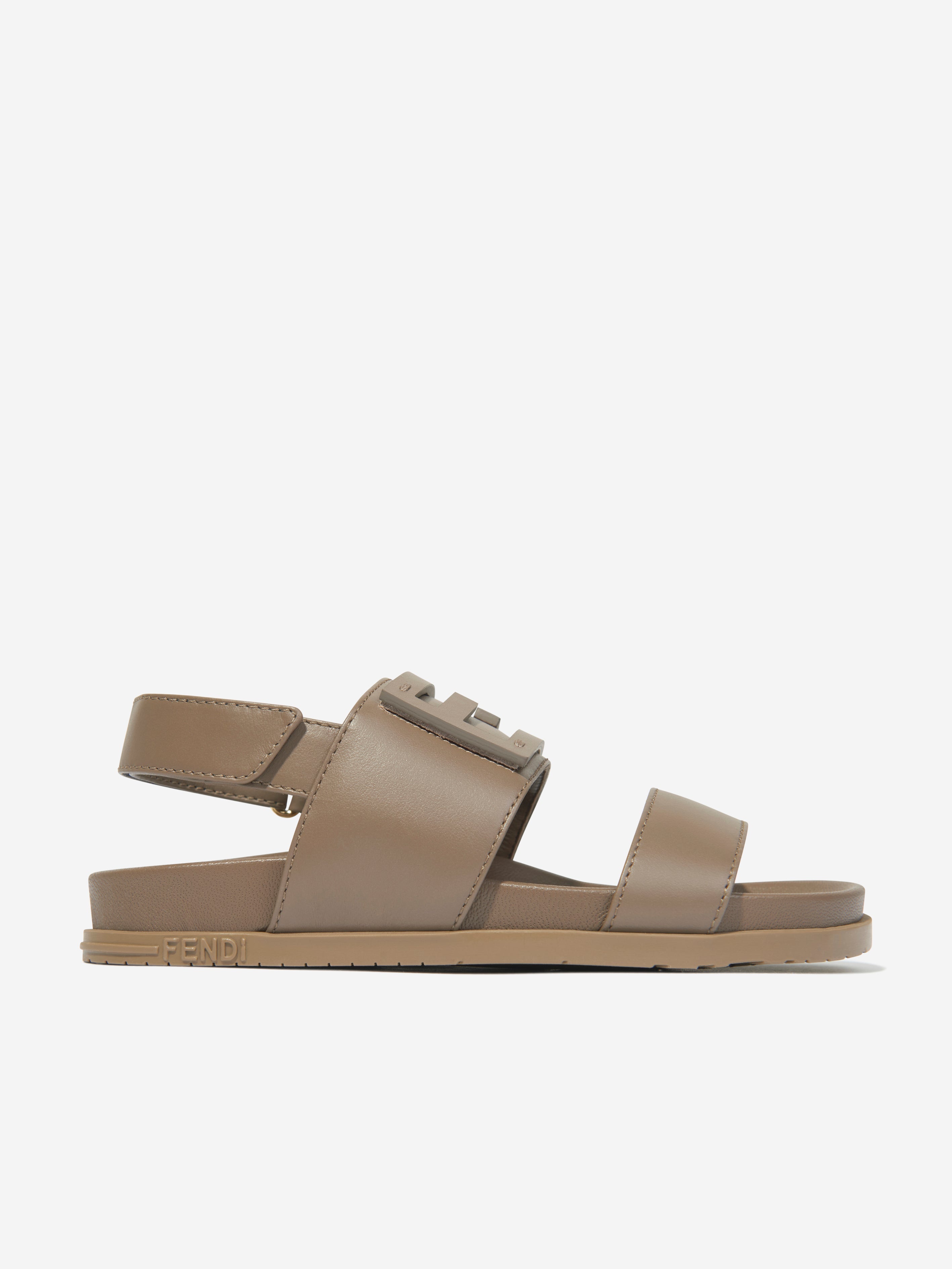 Kids Leather FF Logo Sandals in Beige