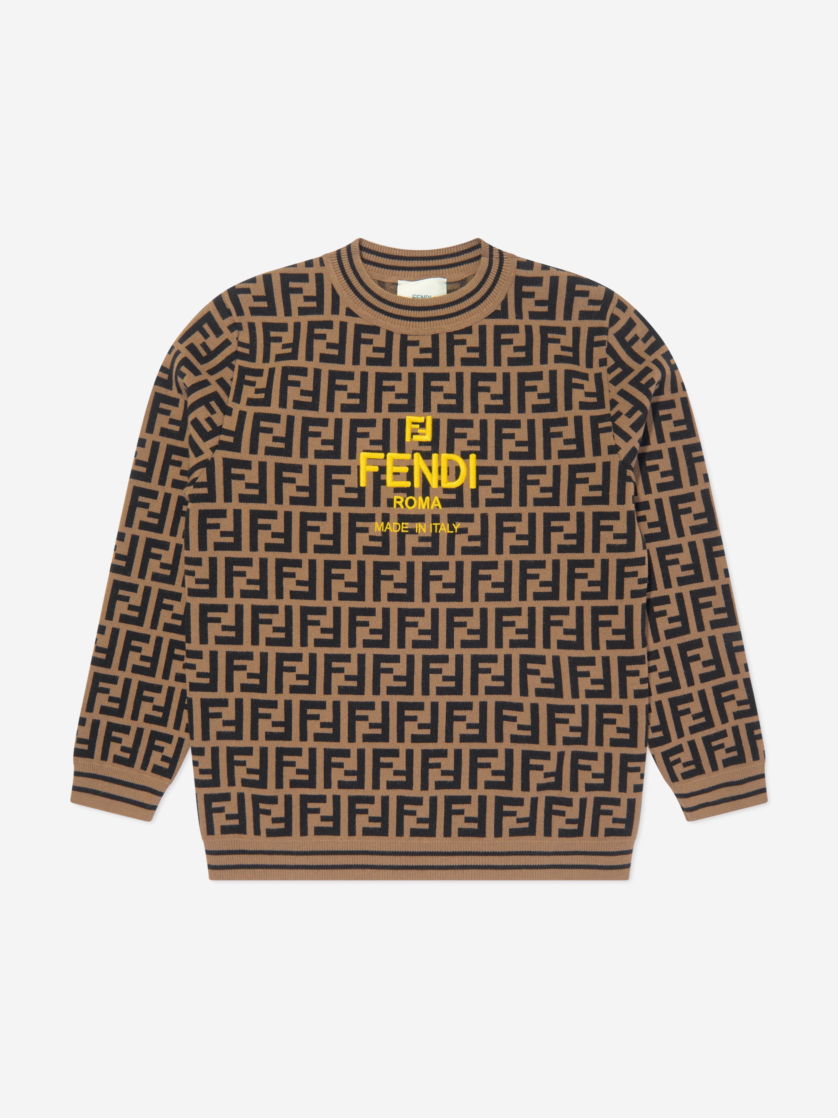 Kids FF Logo Knitted Jumper in Brown