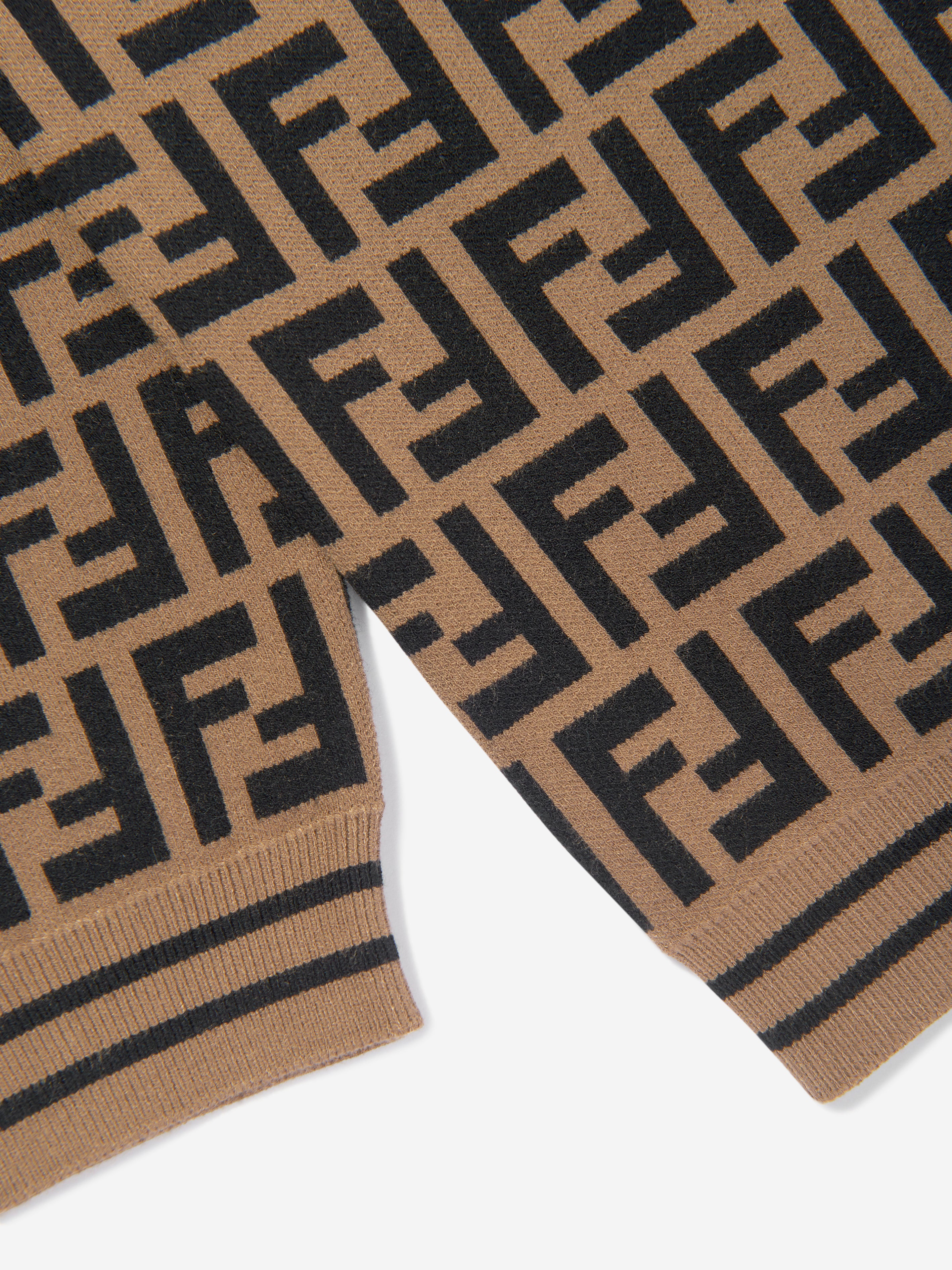 Kids FF Logo Knitted Jumper in Brown