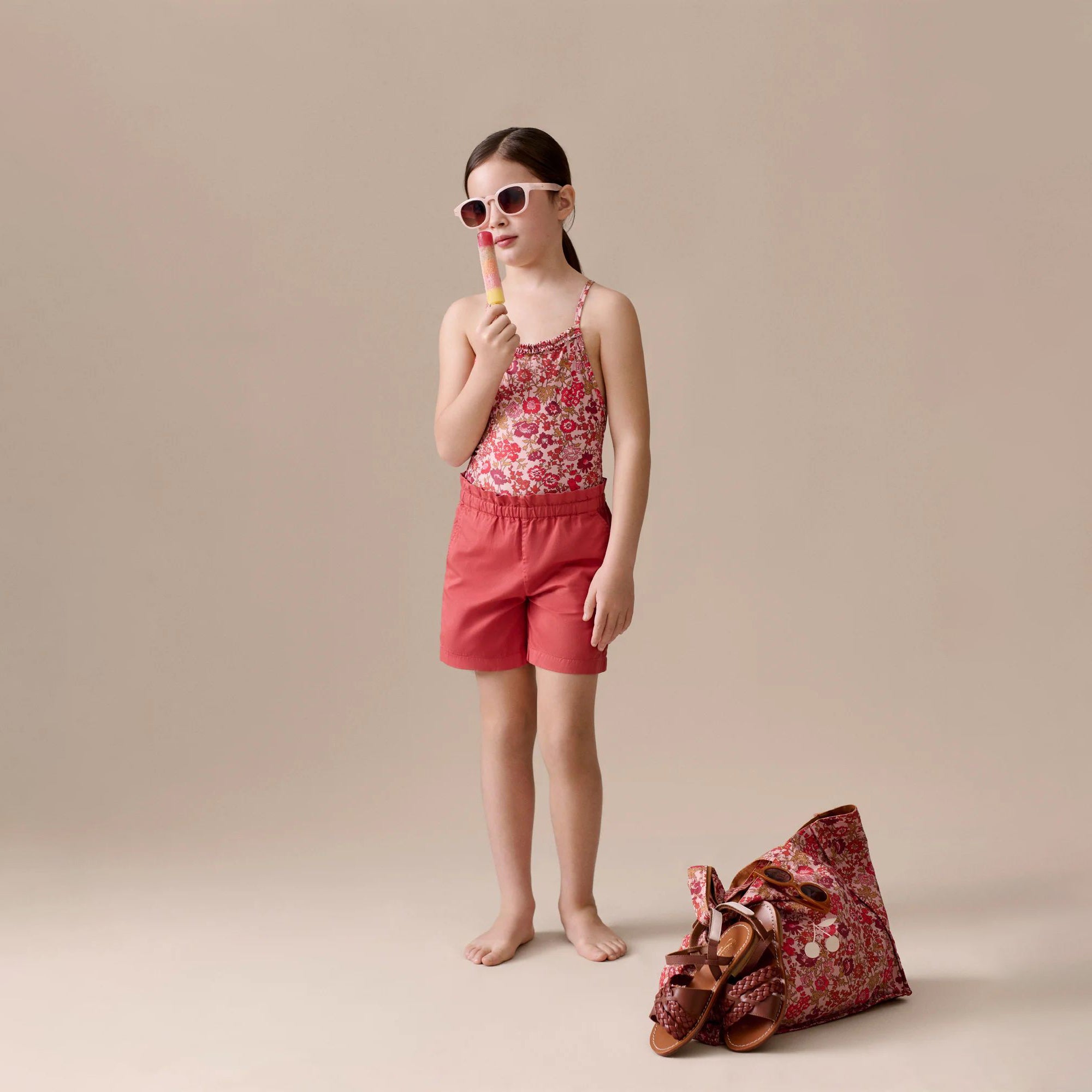 Girls Red Cotton Shorts