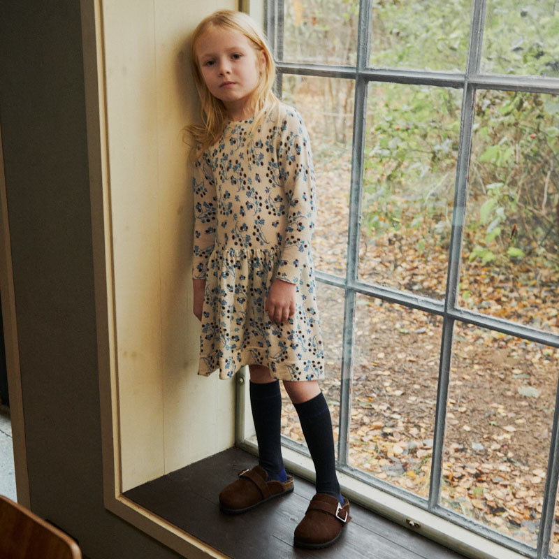 Girls White Printed Wool Dress