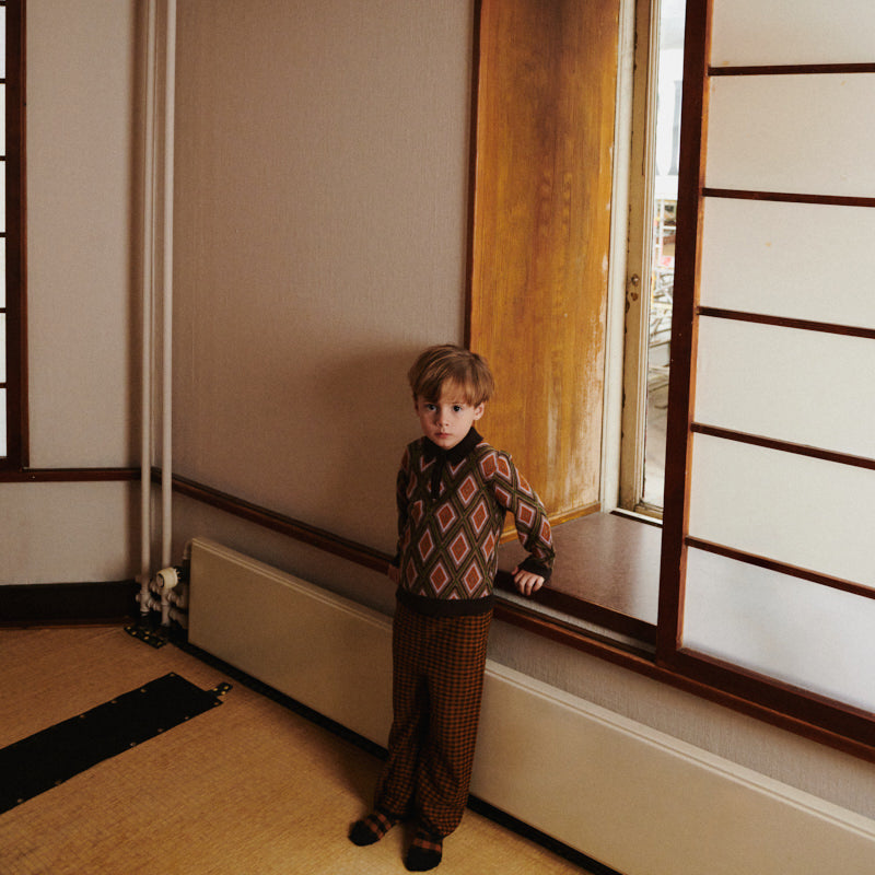 Boys & Girls Mocca Check Wool Polo Shirt