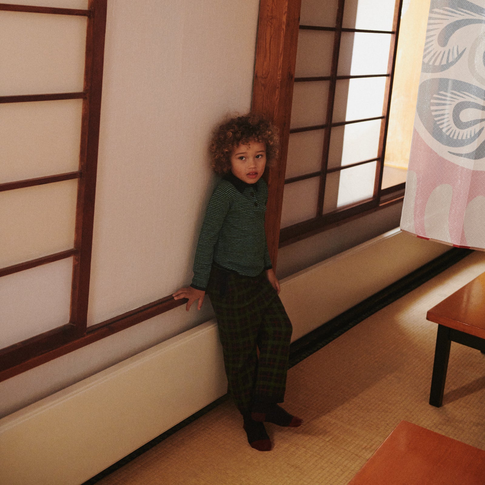 Boys & Girls Green Check Wool Trousers