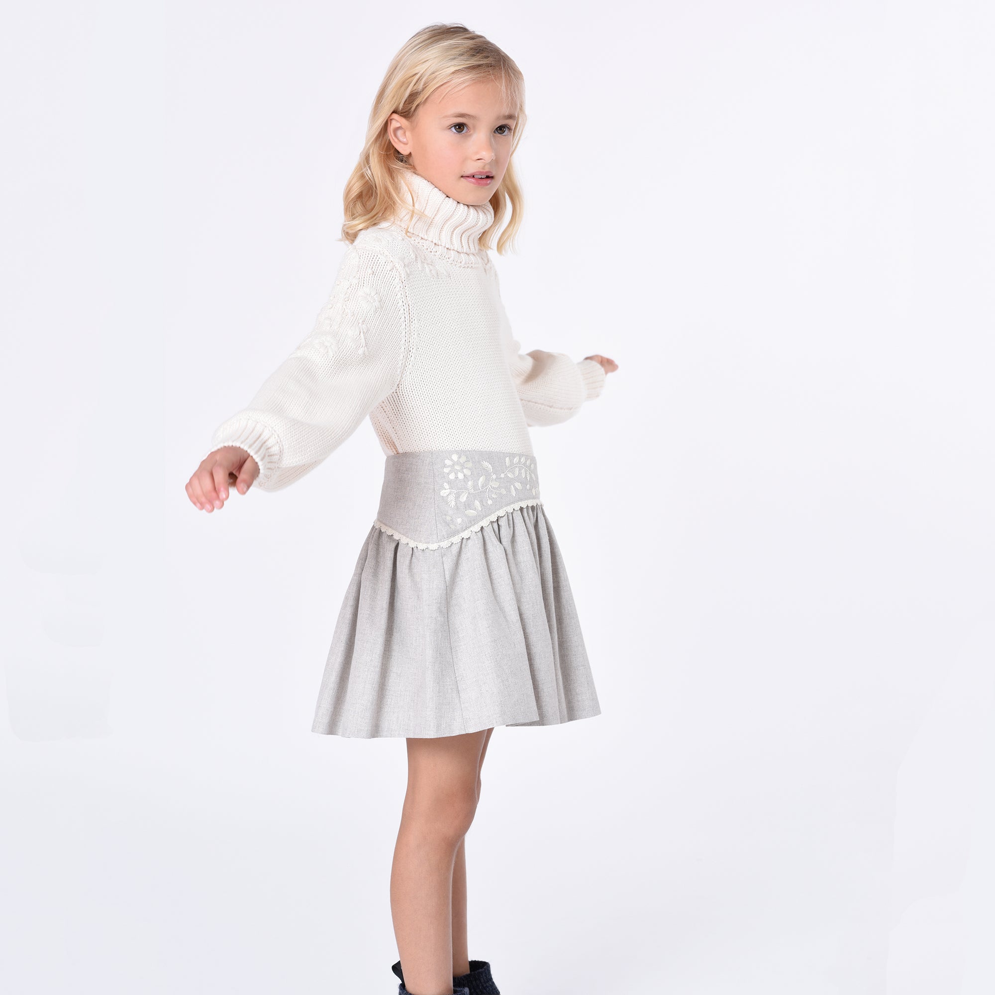 Girls White Cotton Sweater