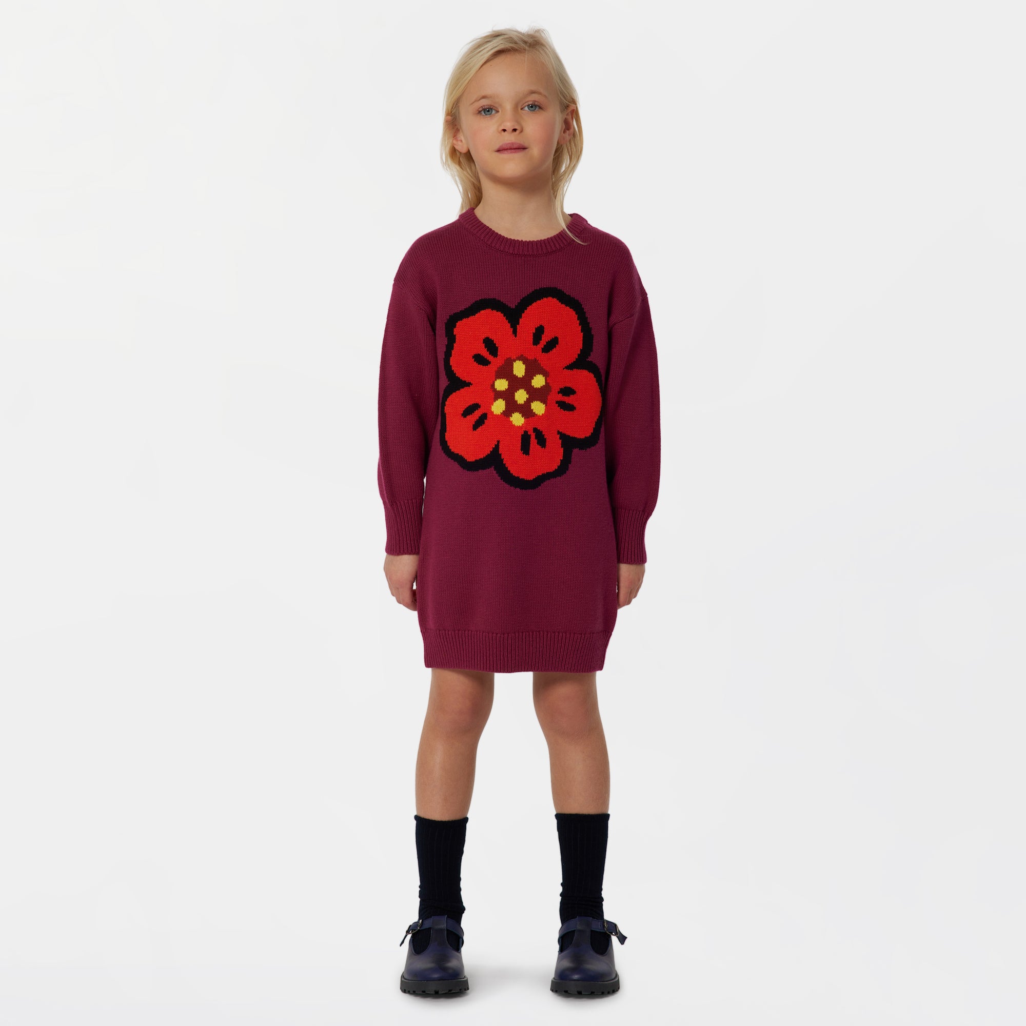 Girls Wine Red Logo Cotton Dress
