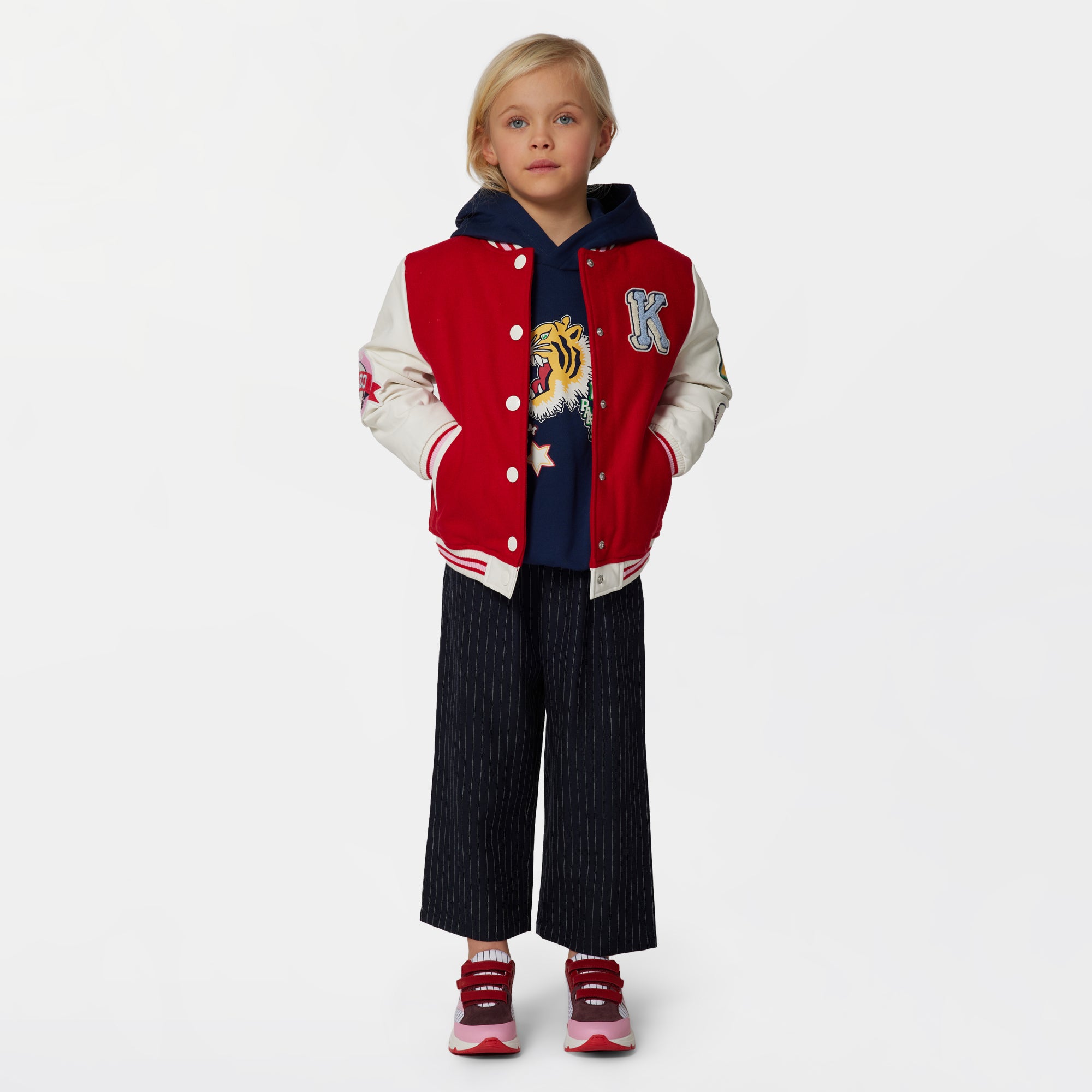 Girls Navy Printed Cotton Sweatshirt
