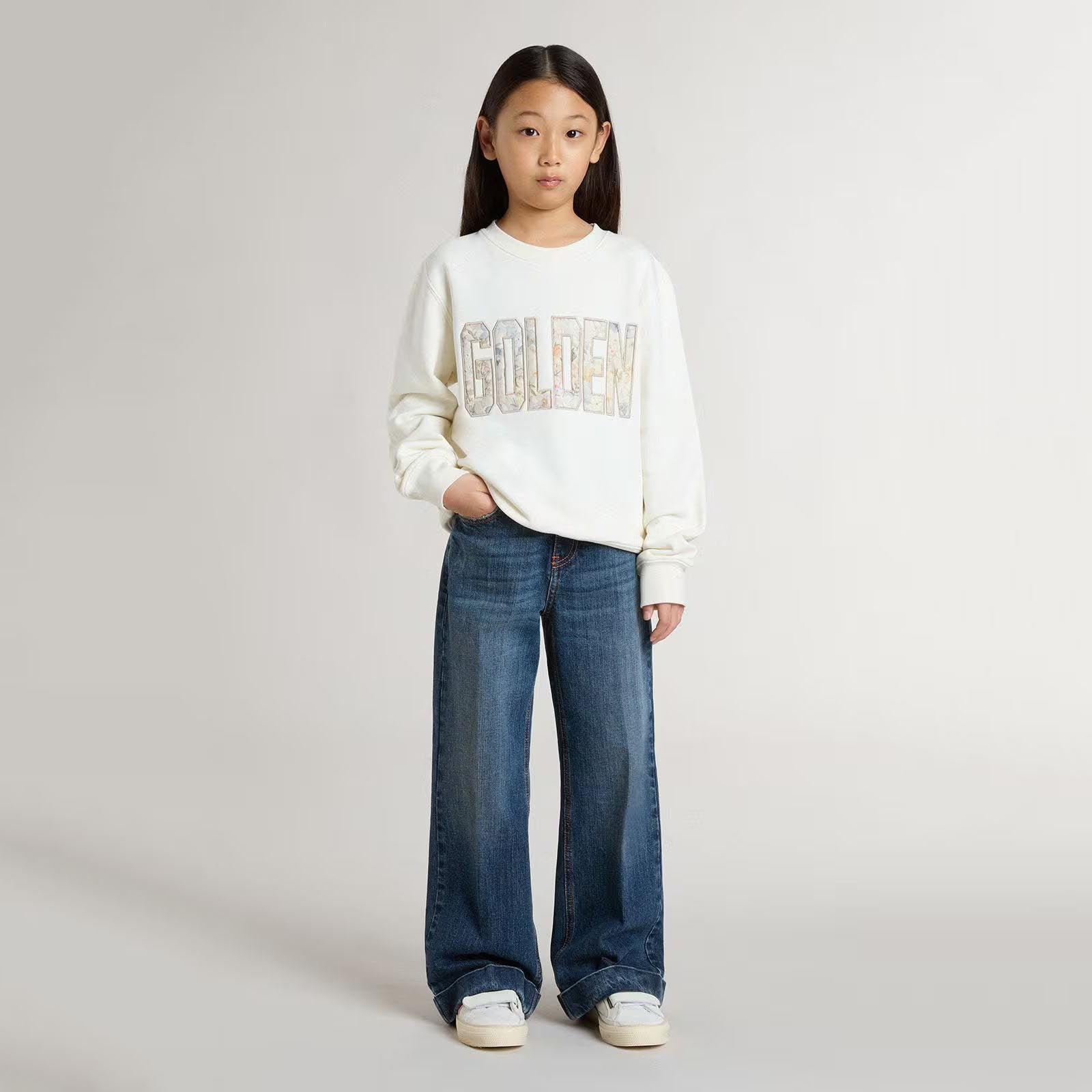Girls White Logo Cotton Sweatshirt