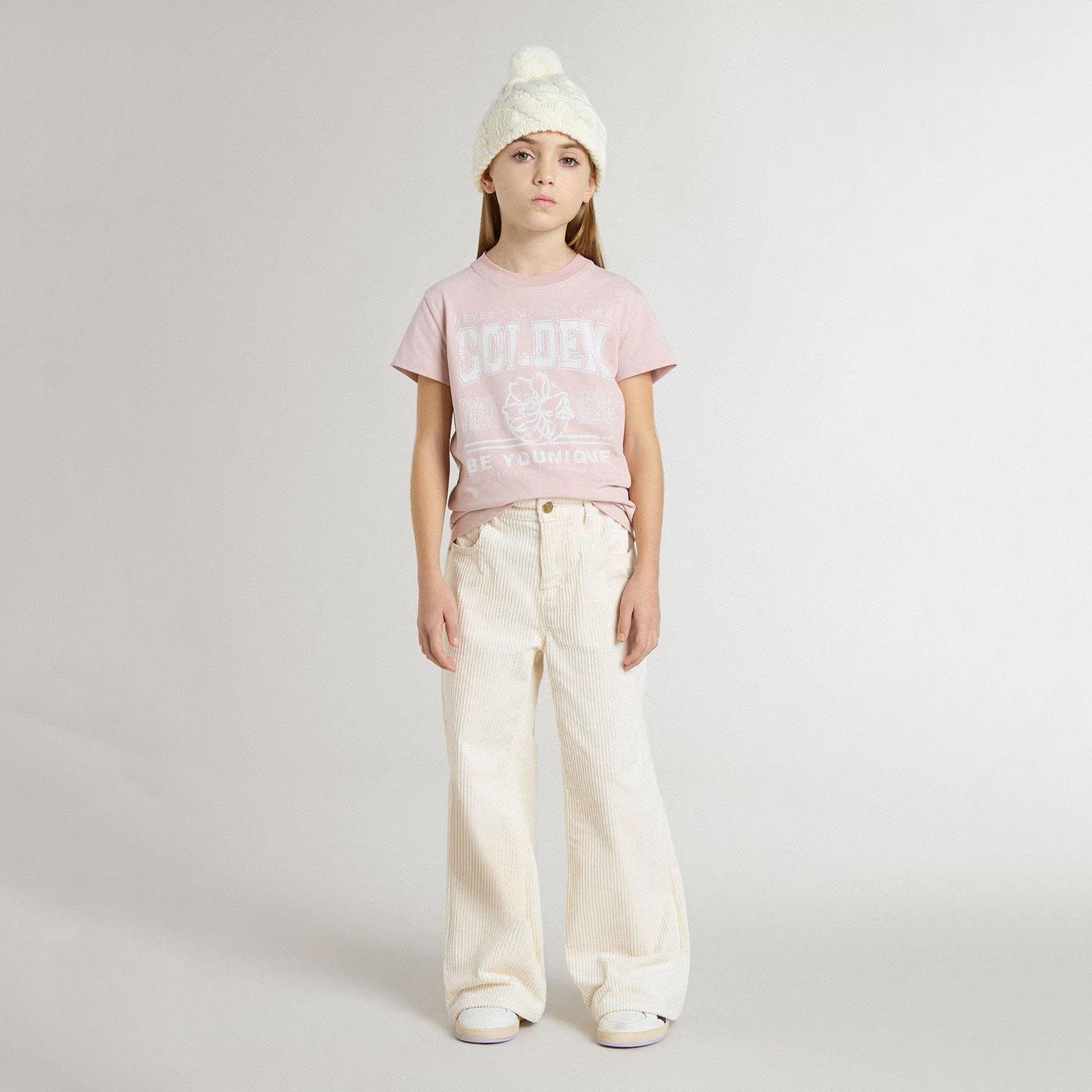 Girls Pink Printed Logo Cotton T-Shirt