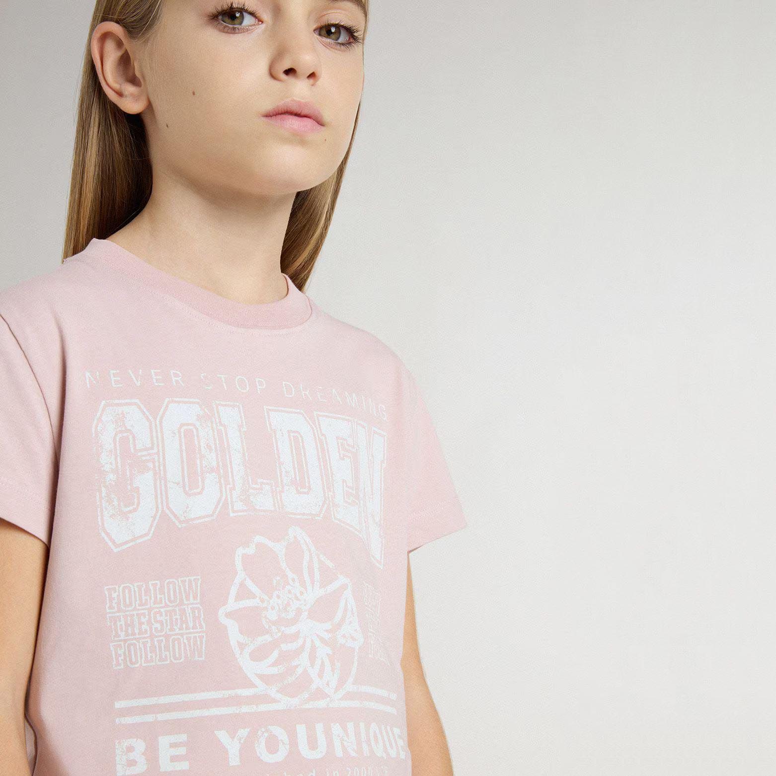 Girls Pink Printed Logo Cotton T-Shirt