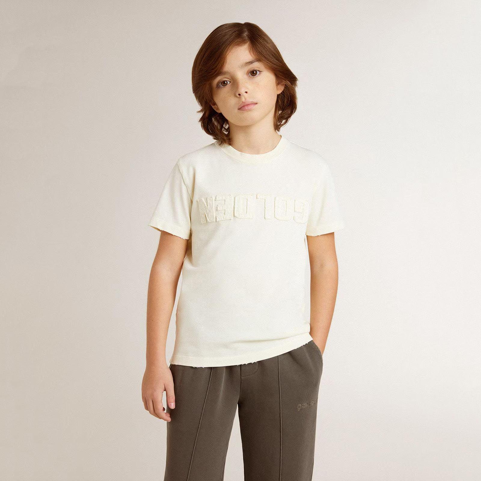 Boys Beige Logo Cotton T-Shirt