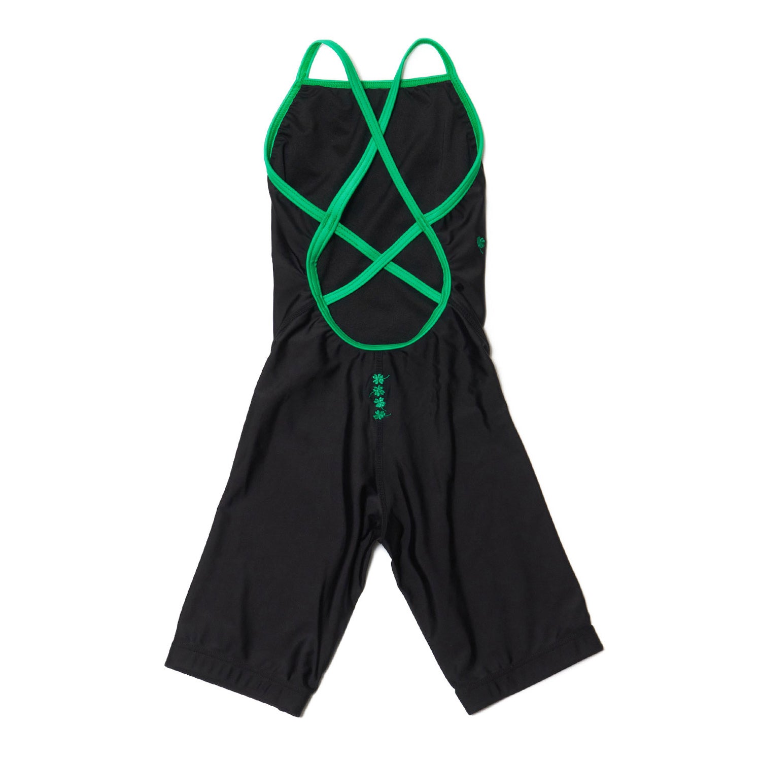 Girls Black Embroidered Cropped Professional Swimsuit