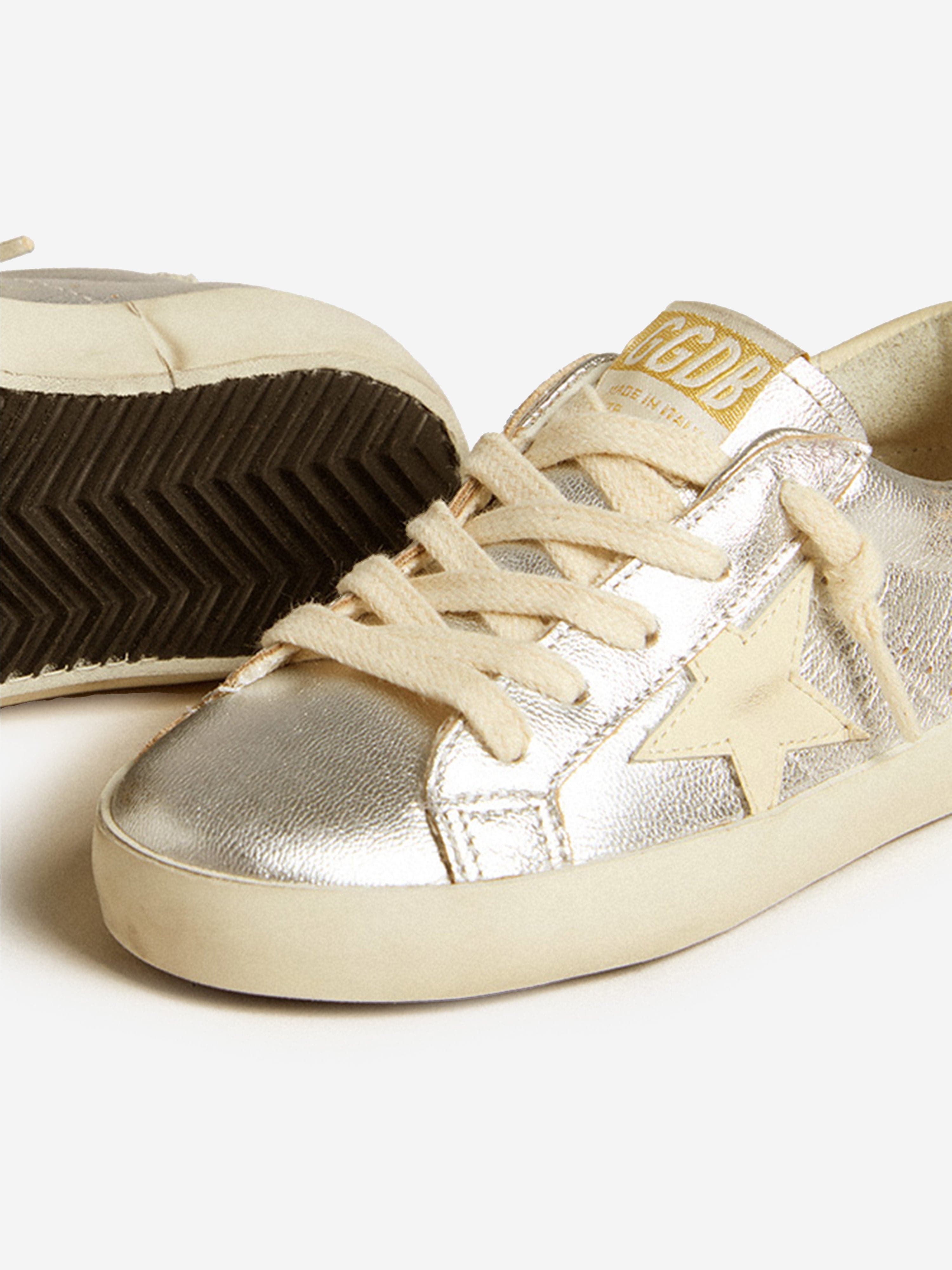 Girls Leather Laminated Super-Star Trainers in Silver