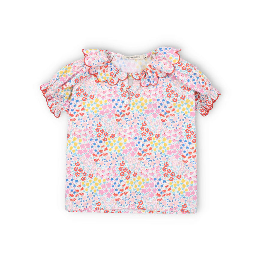 Girls Pink Floral Cotton T-Shirt