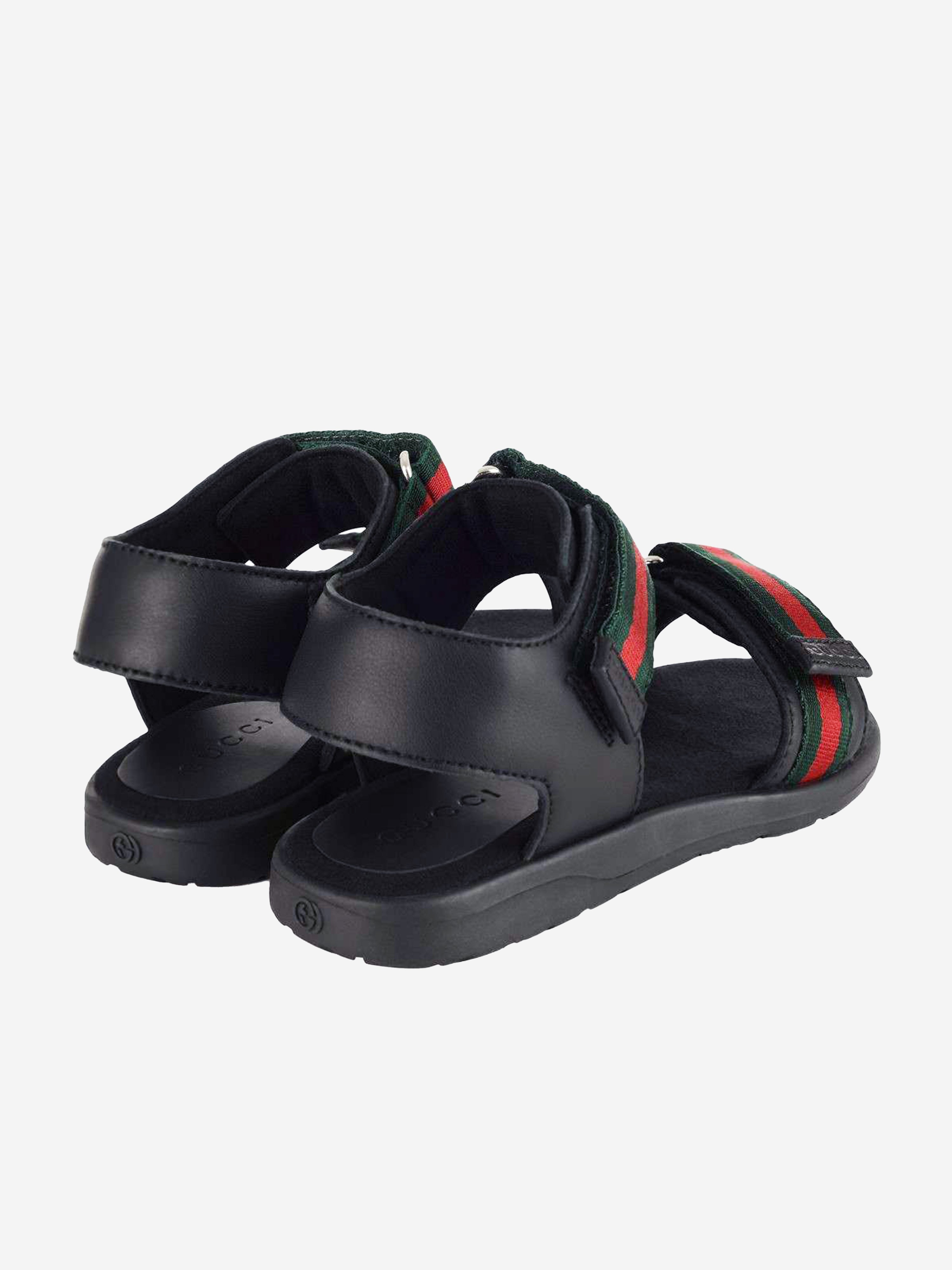 Kids Leather Sandal With Web in Black
