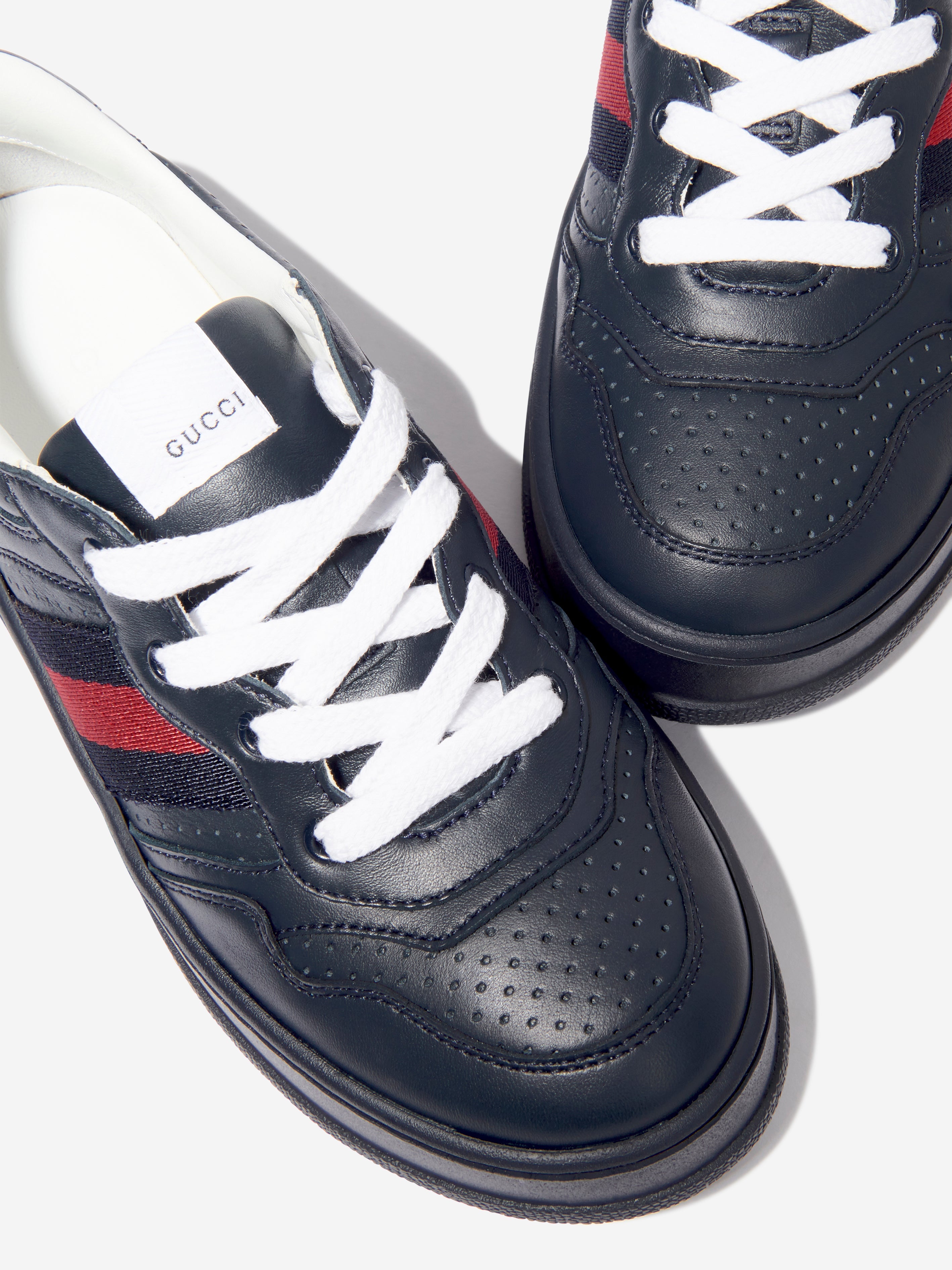 Kids Leather Trainers With Web in Navy