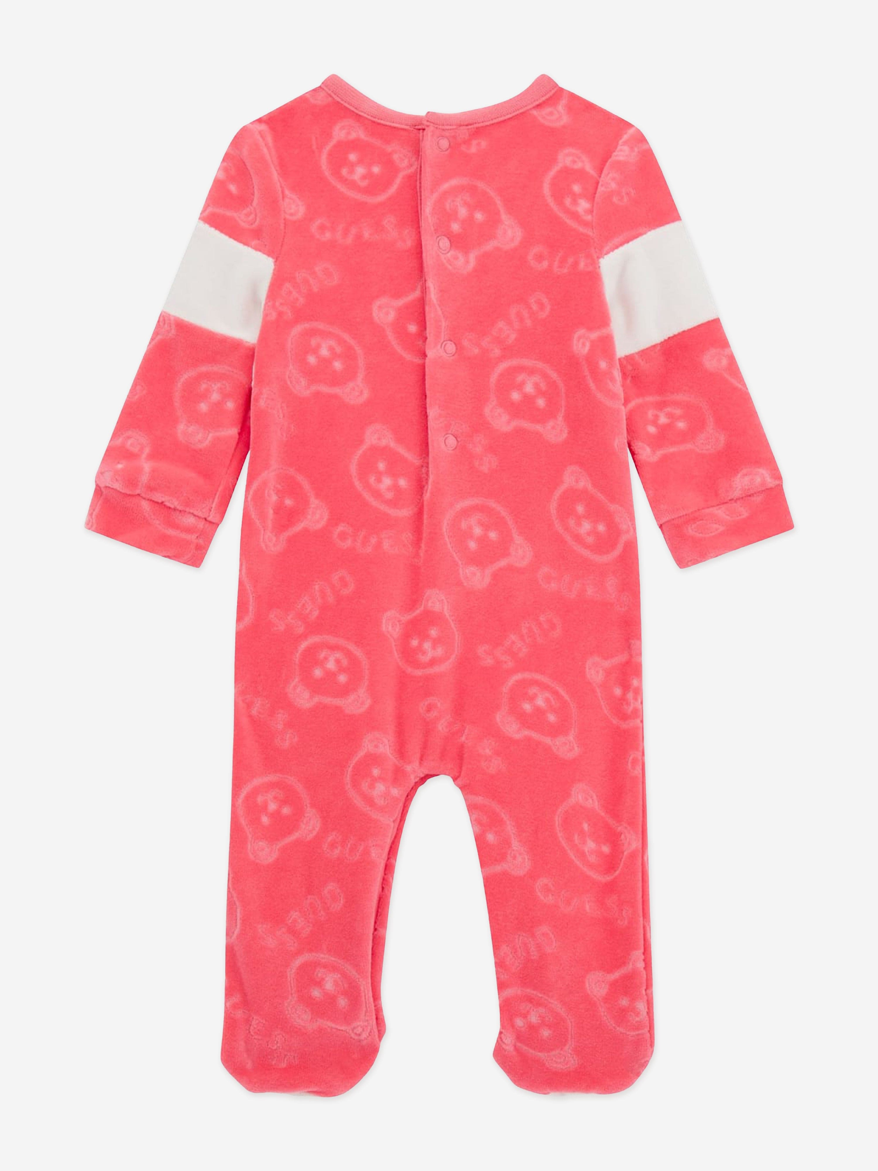 Guess Baby Girls Chenille Teddy Babygrow in Pink