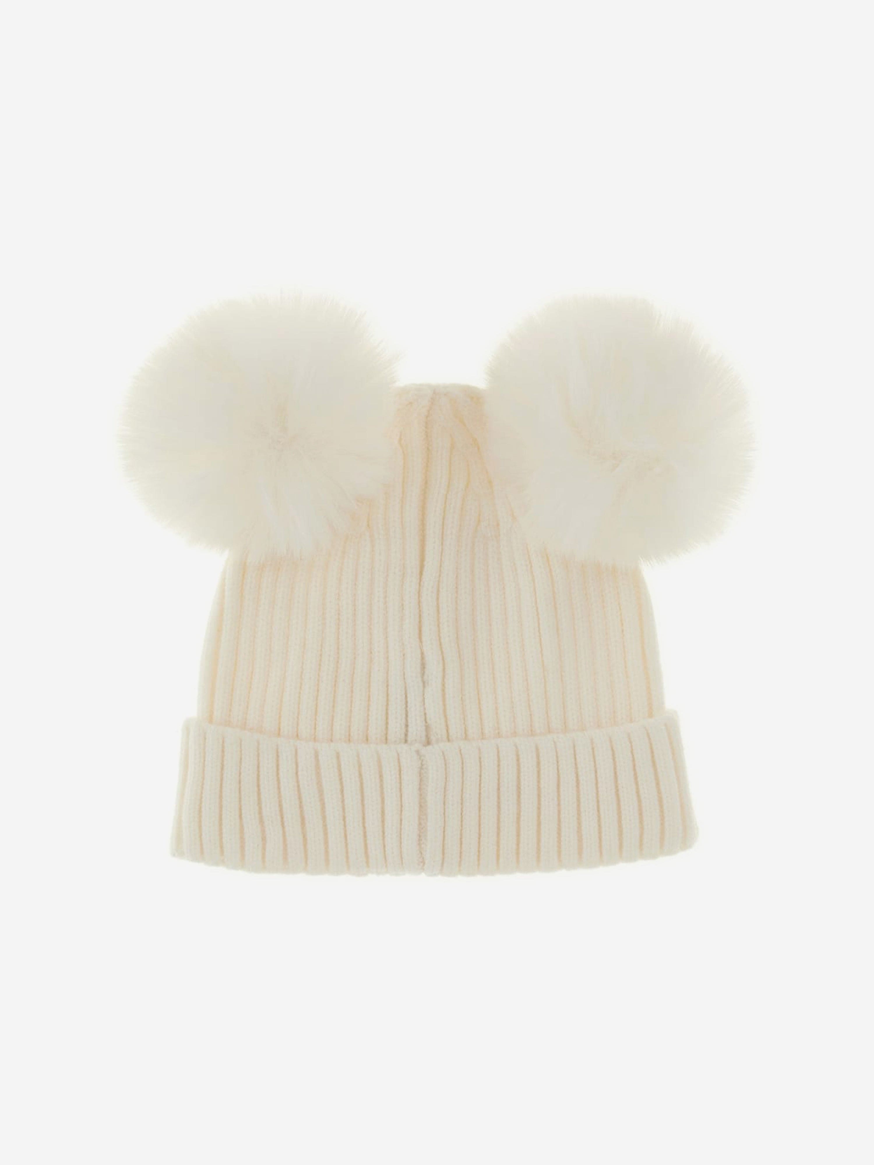 Girls Knitted Pom Pom Hat in Ivory