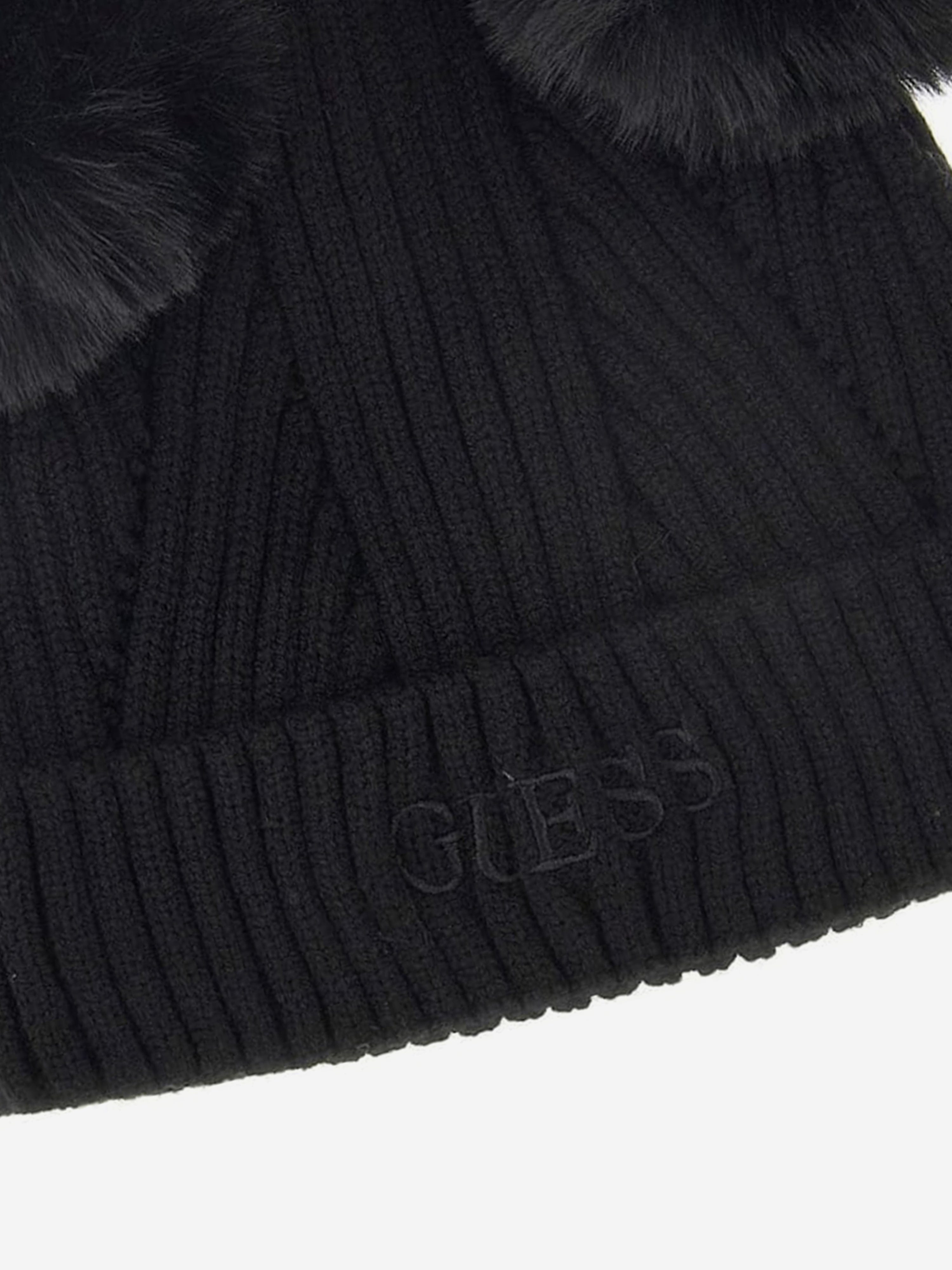 Guess Girls Knitted Pom Pom Hat in Black