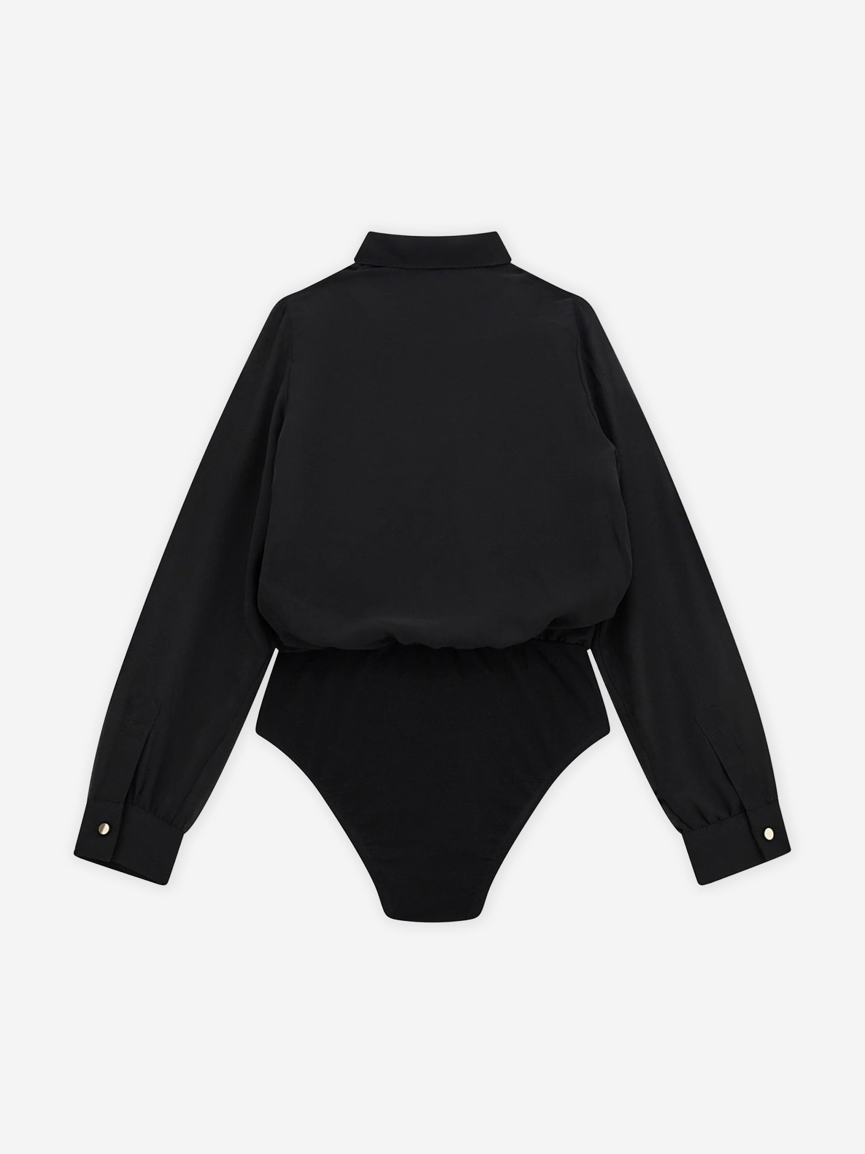 Girls Chiffon Bodysuit Shirt in Black