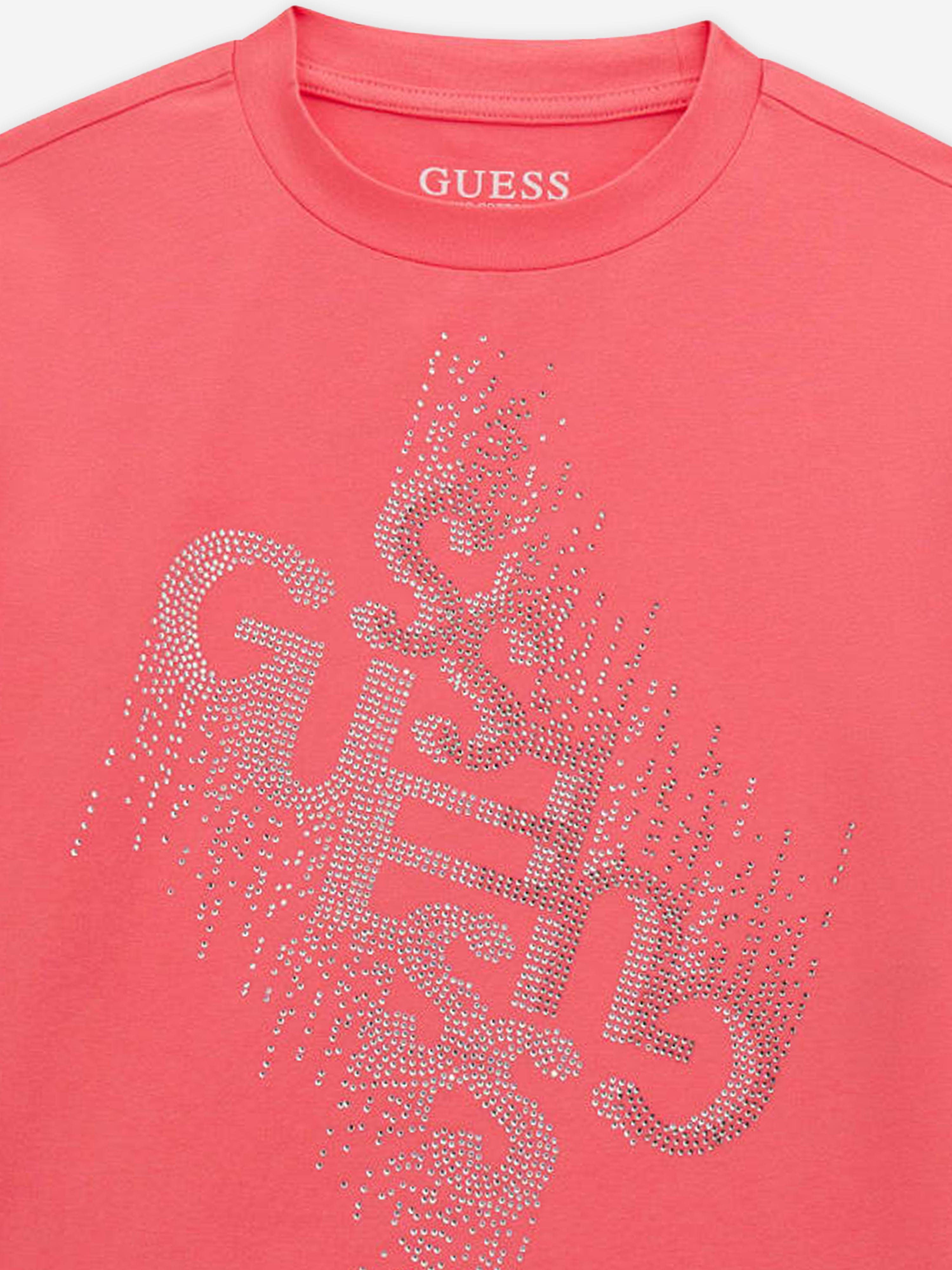 Girls Diamante Logo T-Shirt in Pink