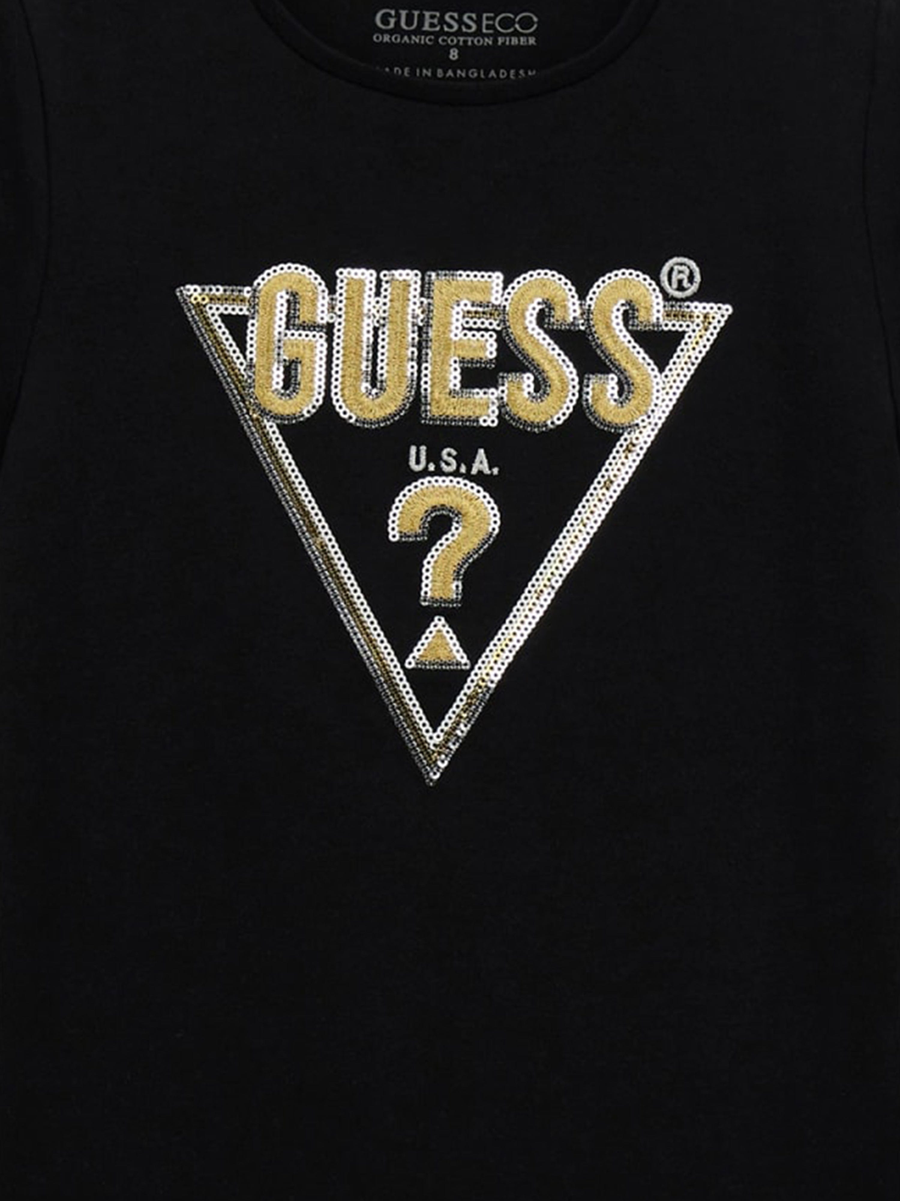 Guess Girls Logo Print T-Shirt in Black