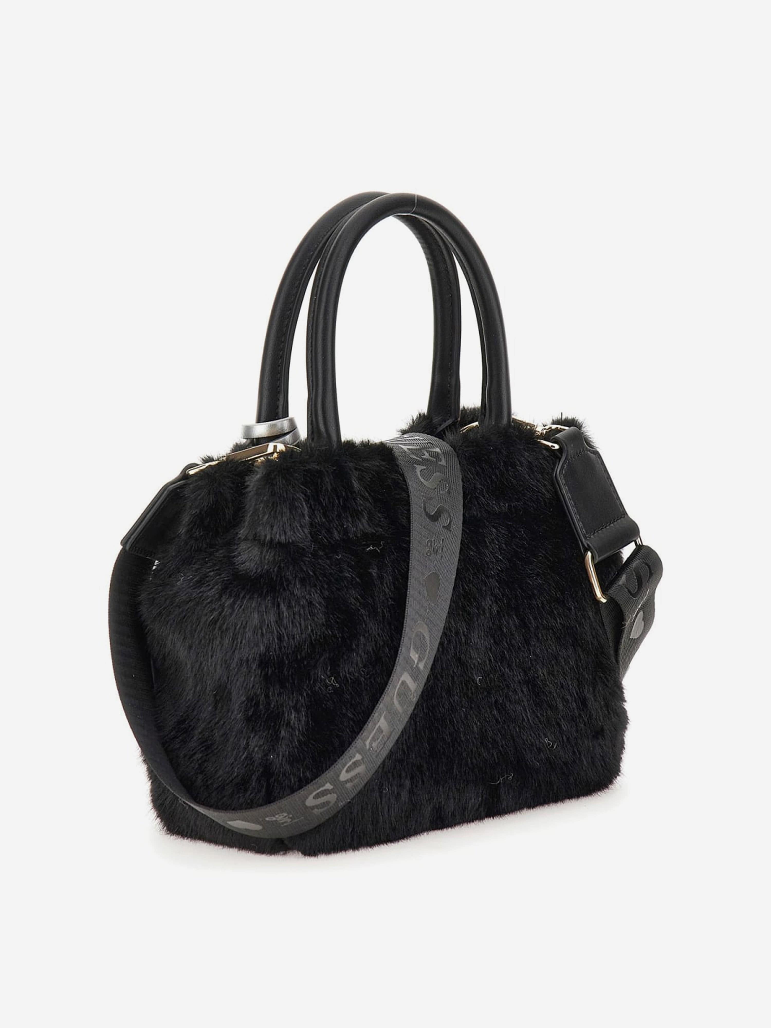 Girls Fur Mini Tote Bag in Black (22cm)
