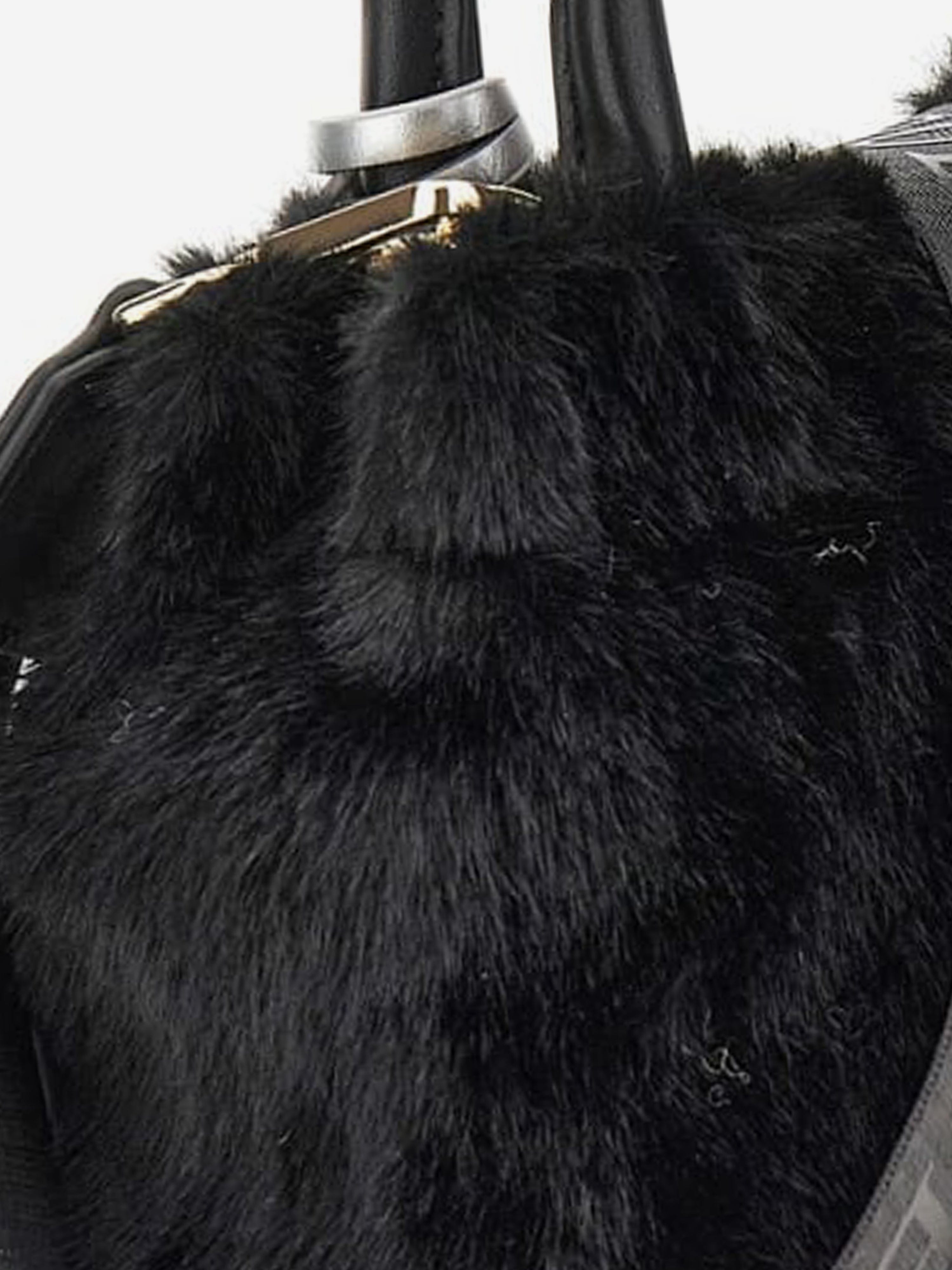 Girls Fur Mini Tote Bag in Black (22cm)