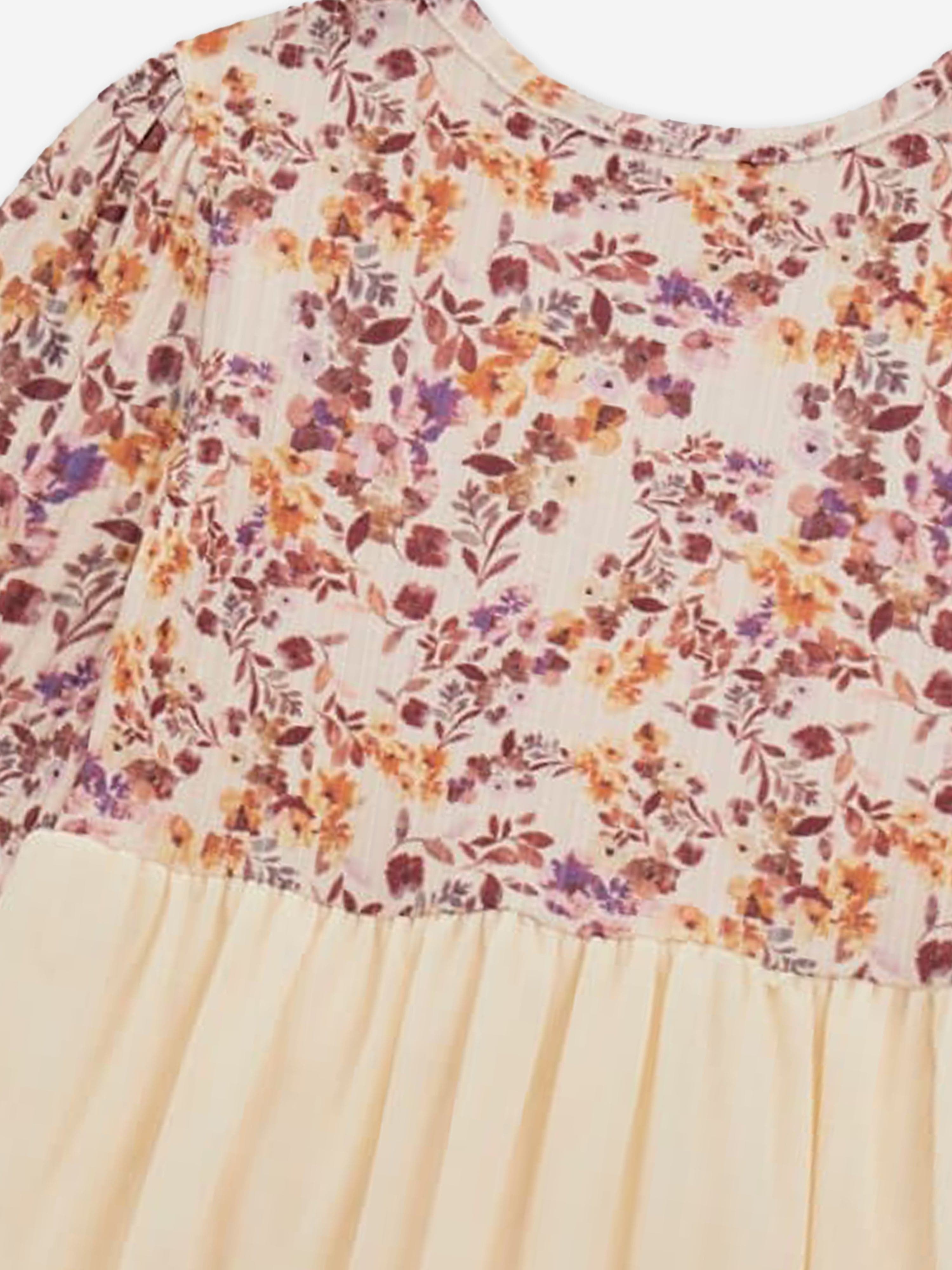Guess Girls Mixed Fabric Floral Dress in Multicolour