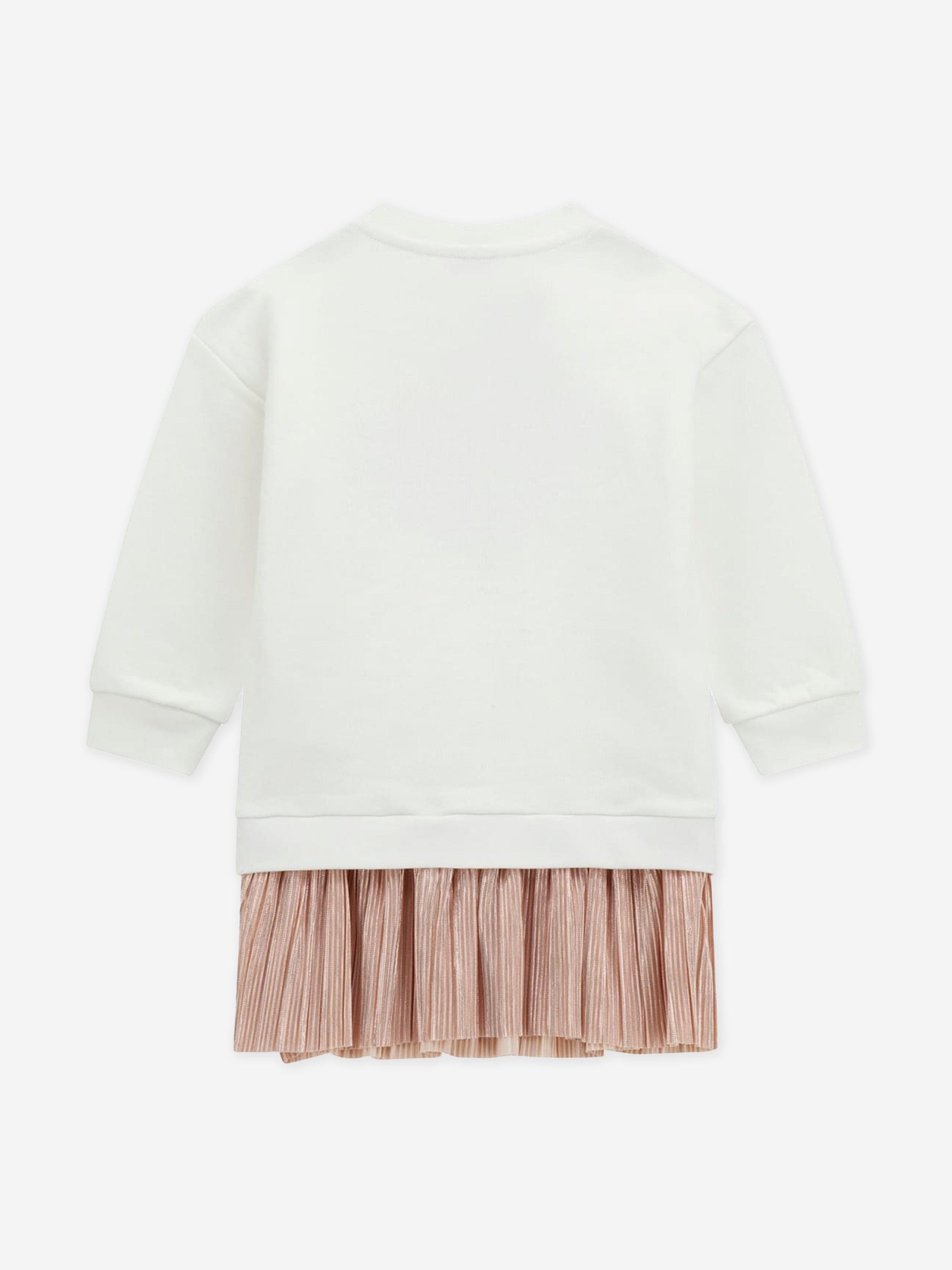 Guess Girls Mixed Fabric Dress in Ivory
