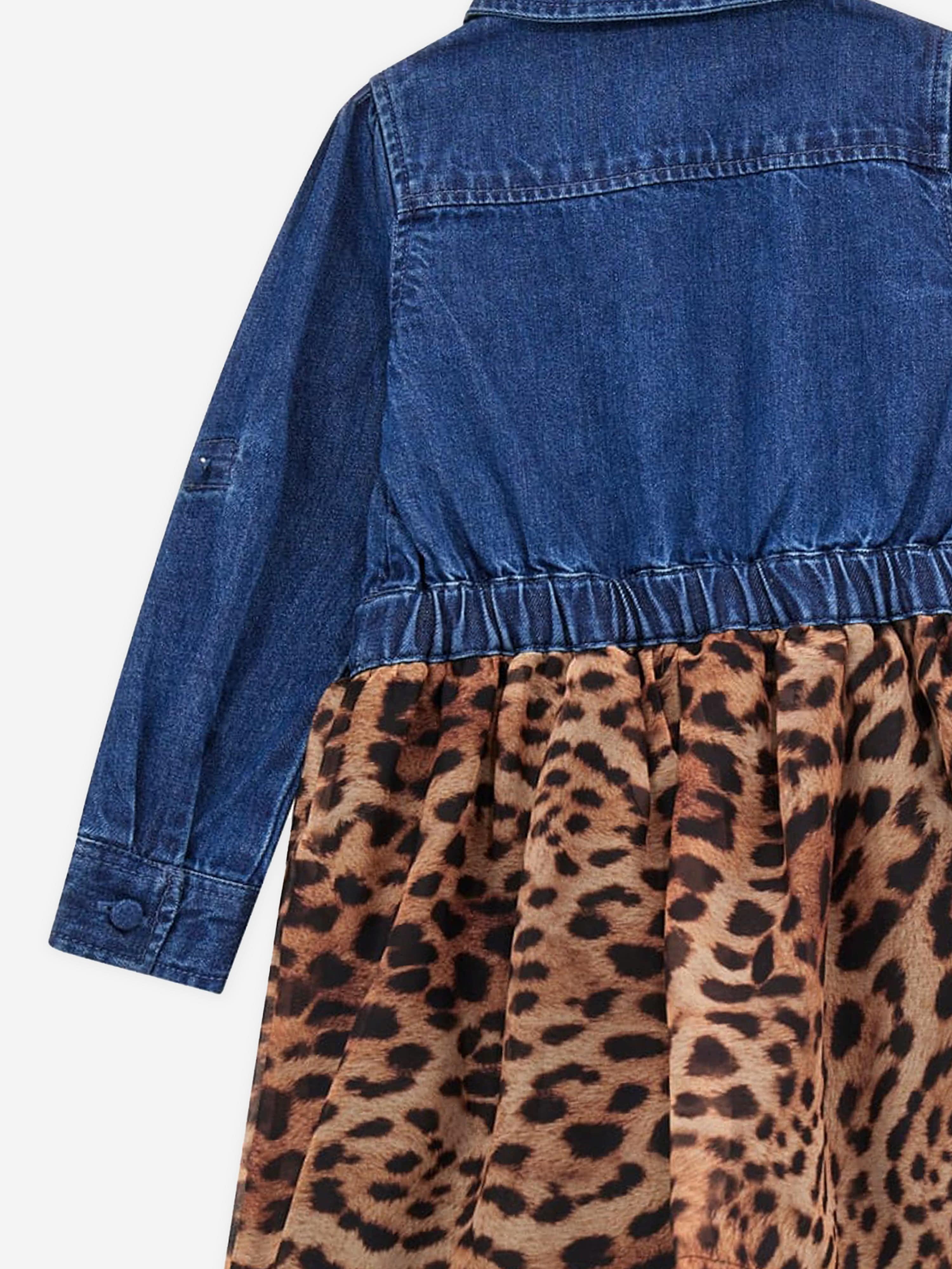 Guess Girls Denim And Leopard Dress in Blue