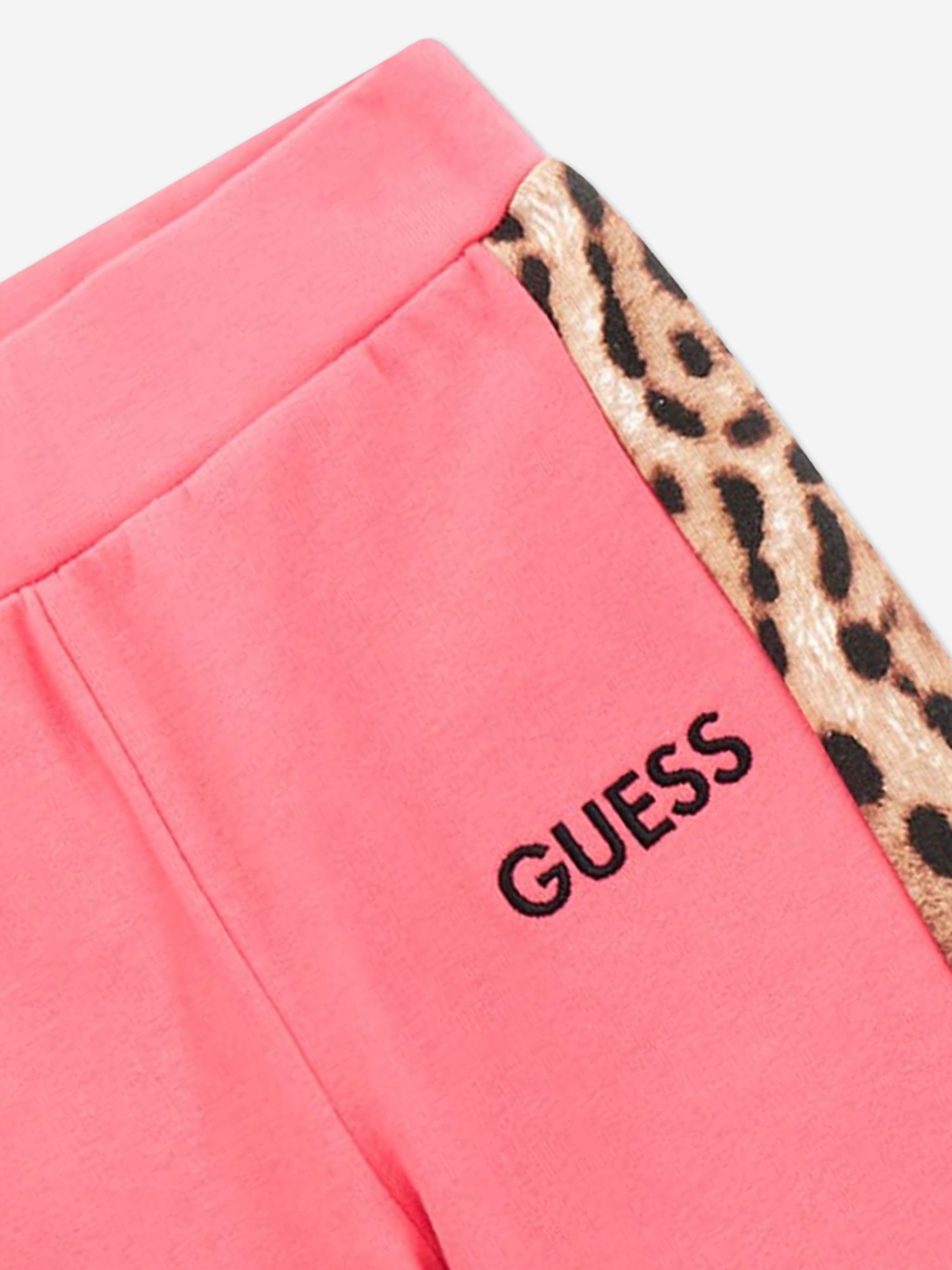 Girls Leopard Trim Joggers in Pink