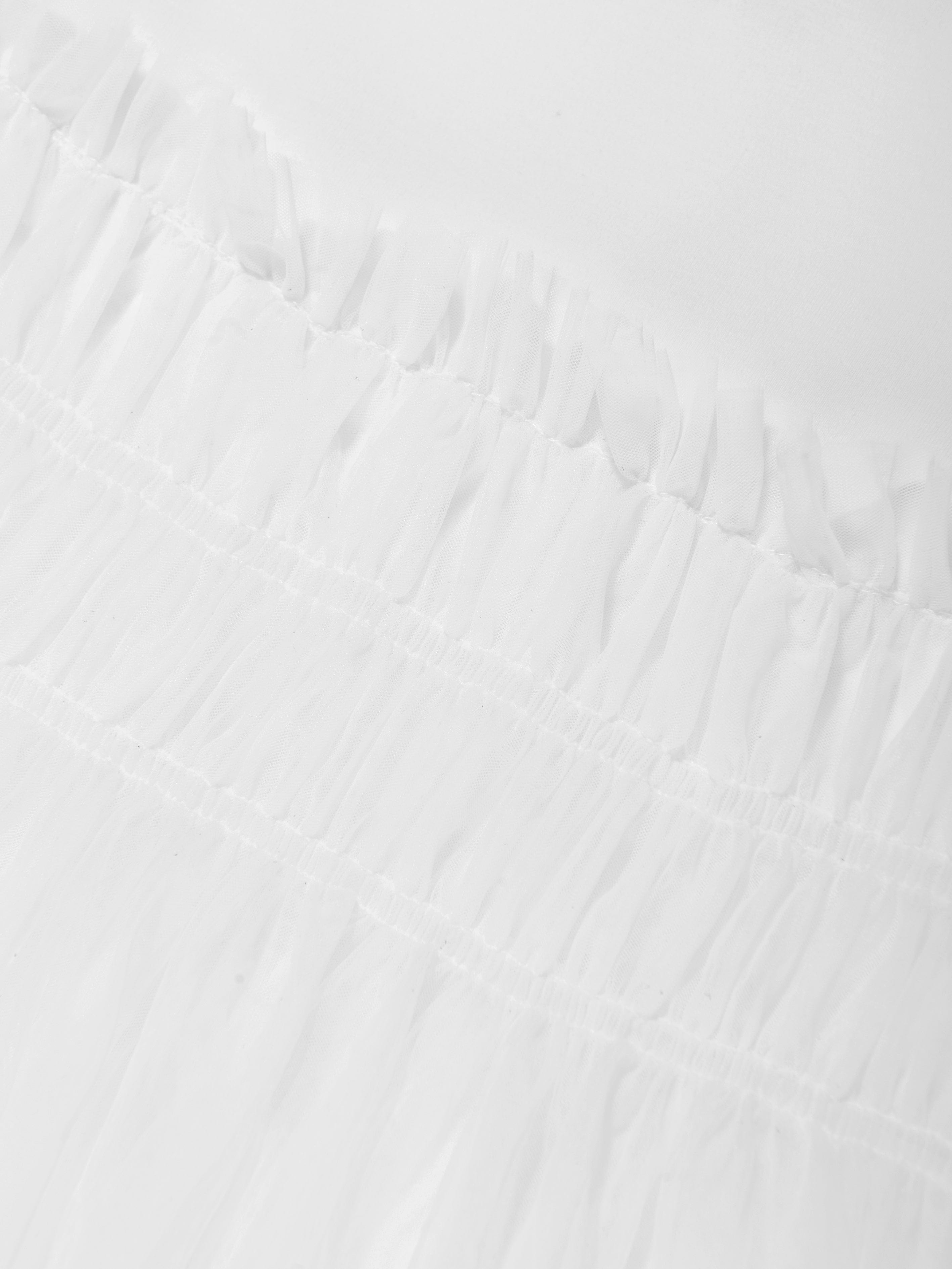 Girls Mixed Fabric Dress in White