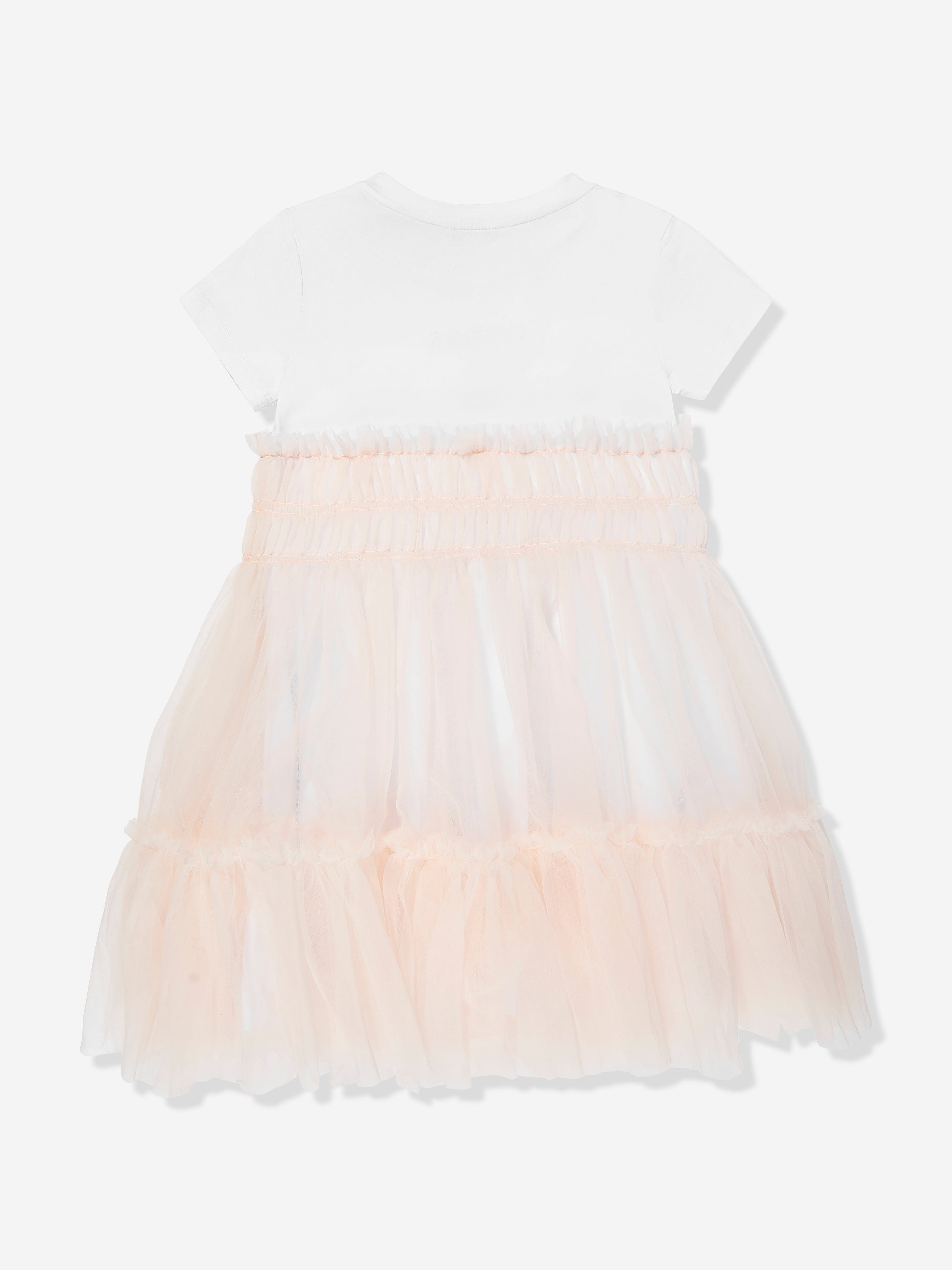 Girls Mixed Fabric Dress in Pink